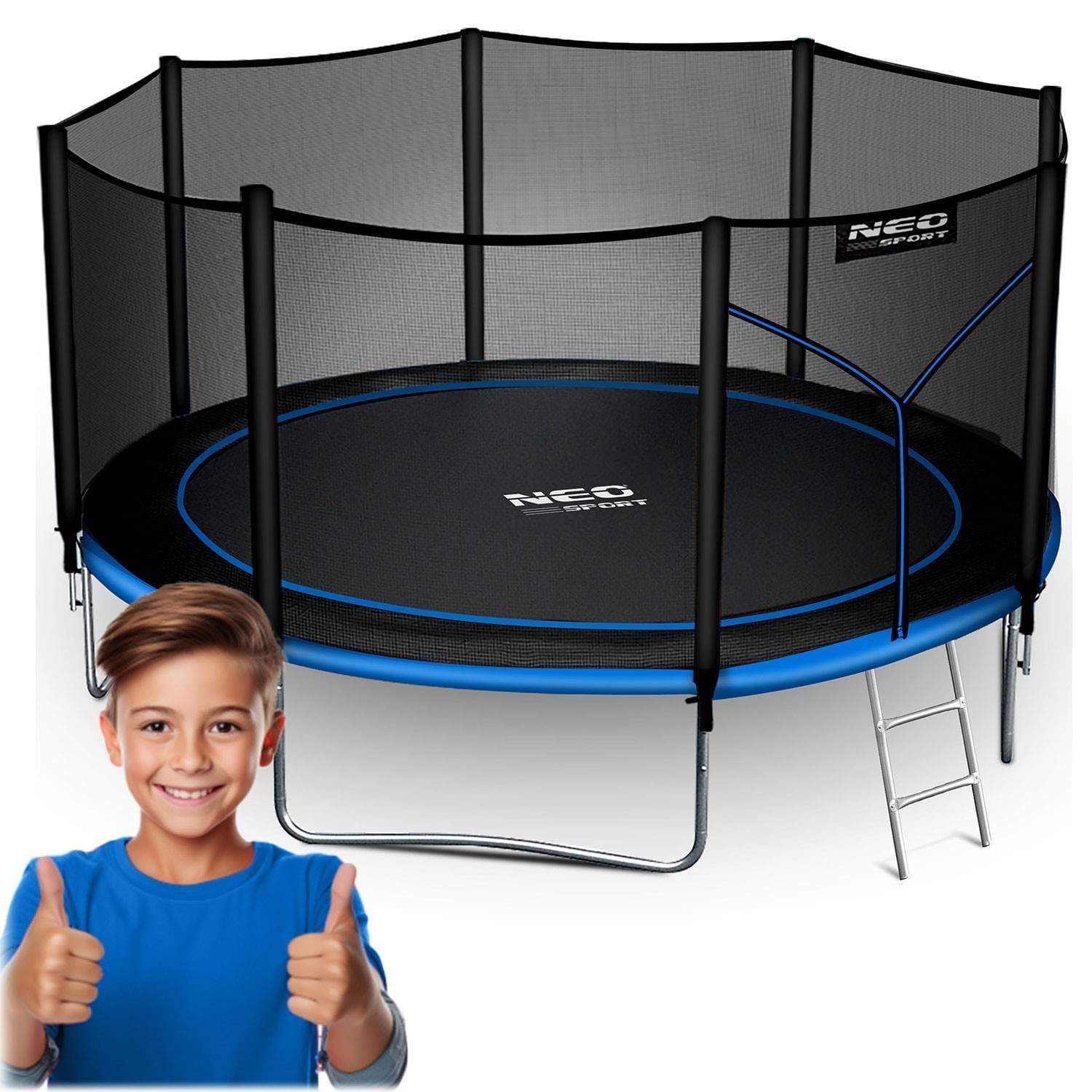 Hagetrampolin 12ft/374cm med utendørs nett og stige Neo-Sport