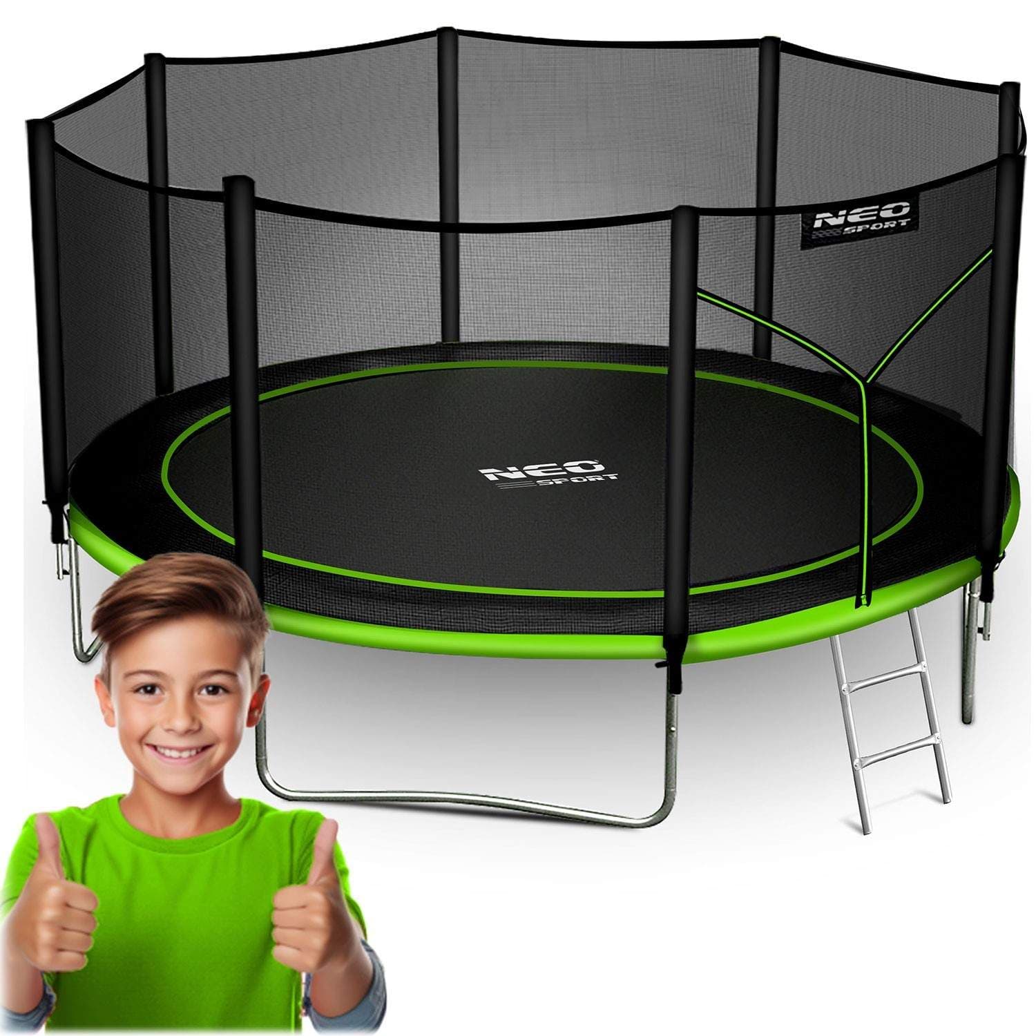 Hagetrampolin 13ft/404cm med utendørs nett og stige Neo-Sport