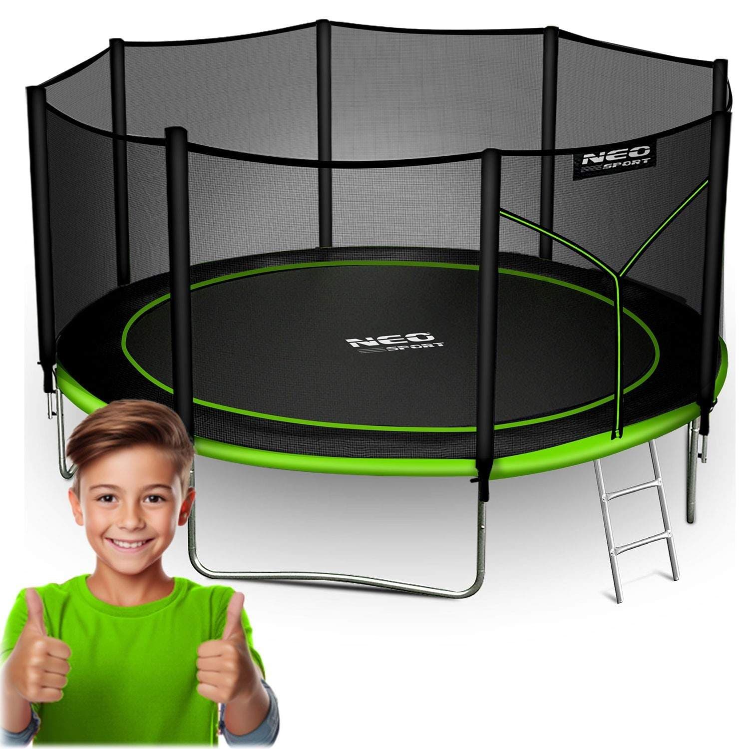 Hagetrampolin 12ft/374cm med utendørs nett og stige Neo-Sport