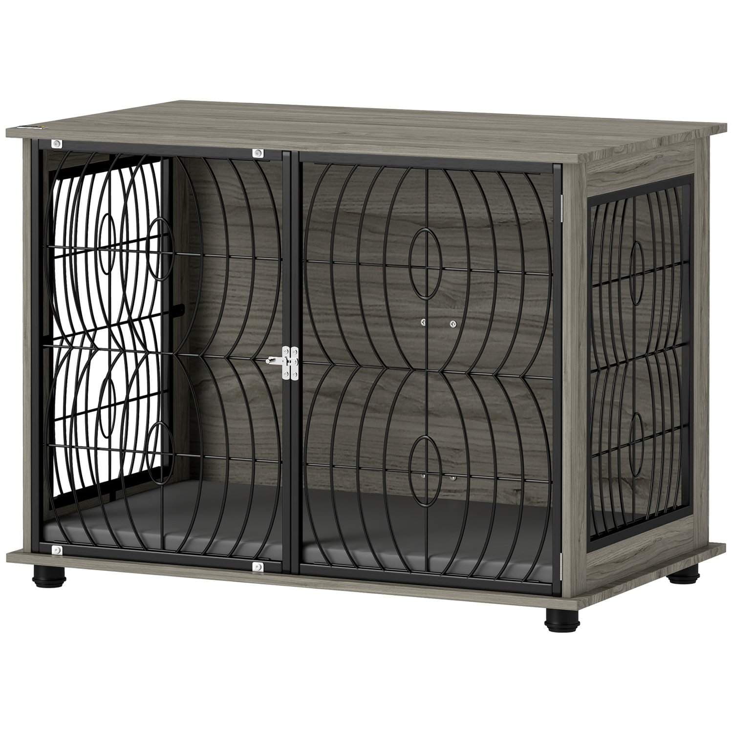 Hundebur til hjemmet, hundegård, innendørs dyrebur med pute, hundehus med vindu, hundebur for store hunder, grå, 100 x 60 x 73,5