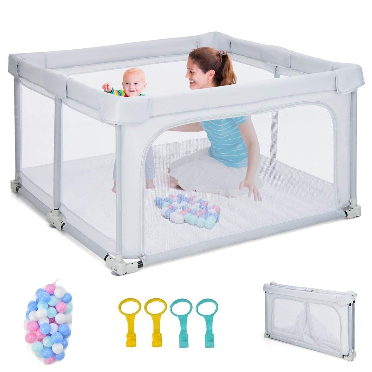 Firkantet Babylekegrind 124 x 124 cm Stort Lekegjerde Lys Grå