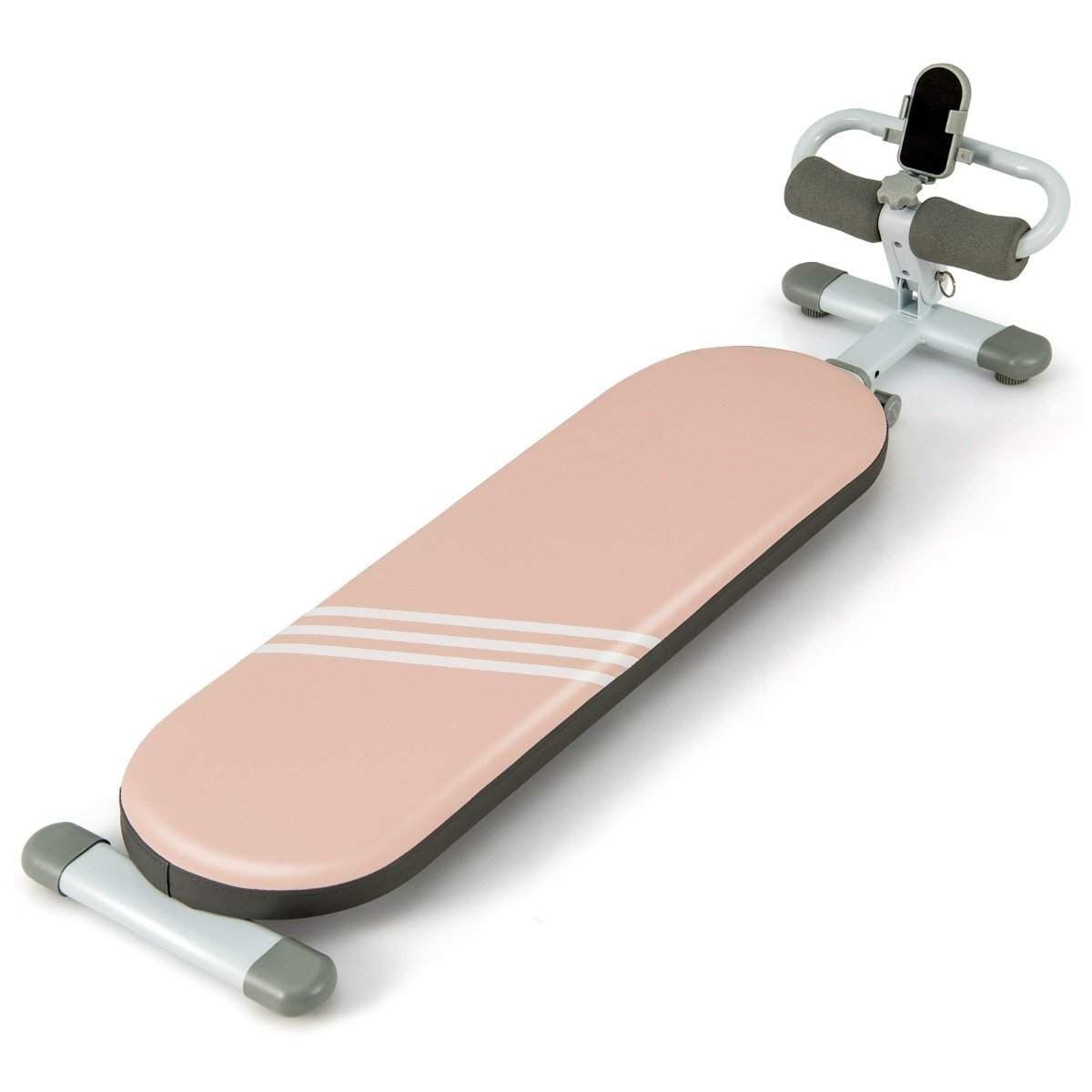 Sammenleggbar sittebenk med 3 justerbare vinkler og mobiltelefonholder. Rosa treningsbenk.