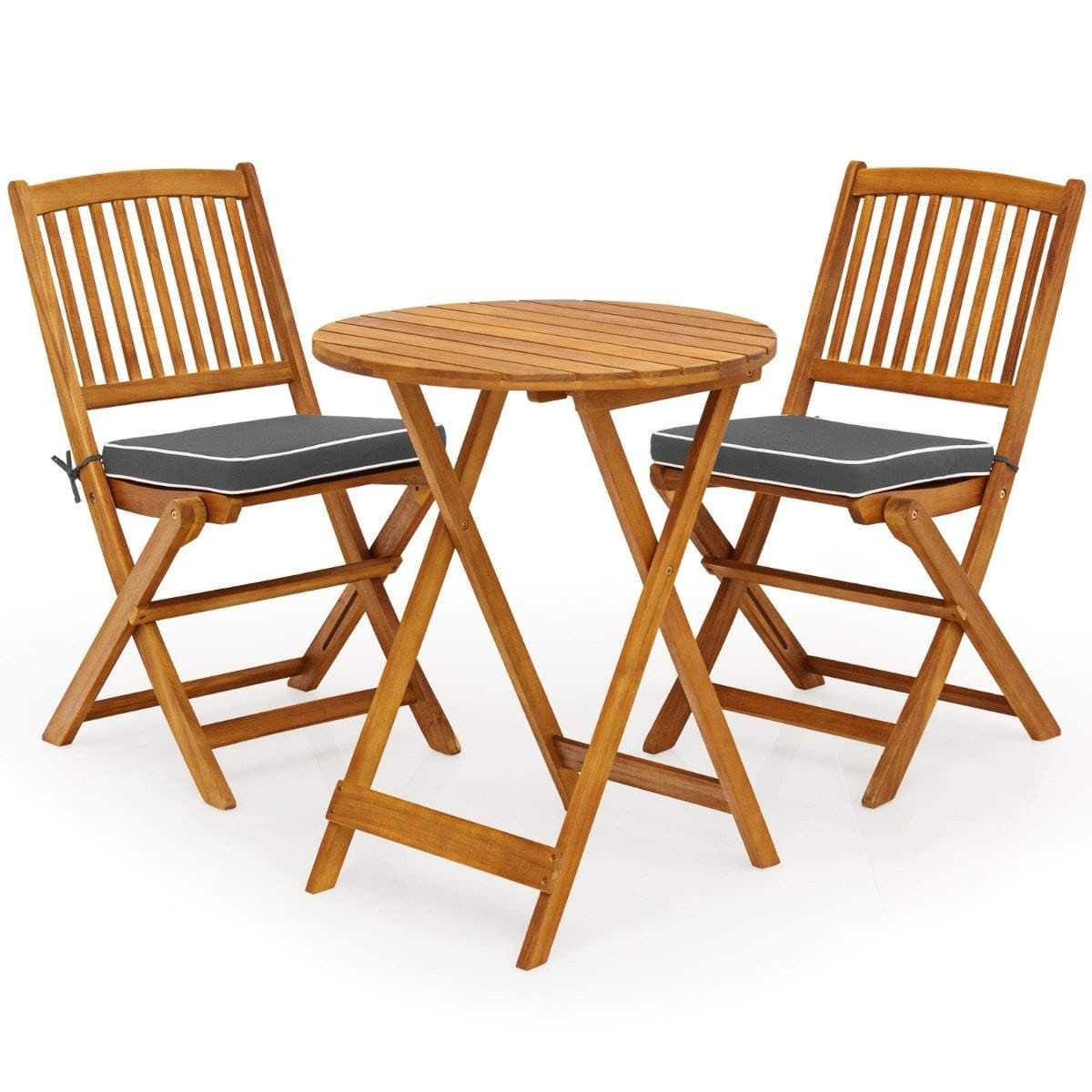 3-delt balkongmøbelsett med rundt bord, 2 stoler og 2 puter. Ergonomisk sittesett, grå.