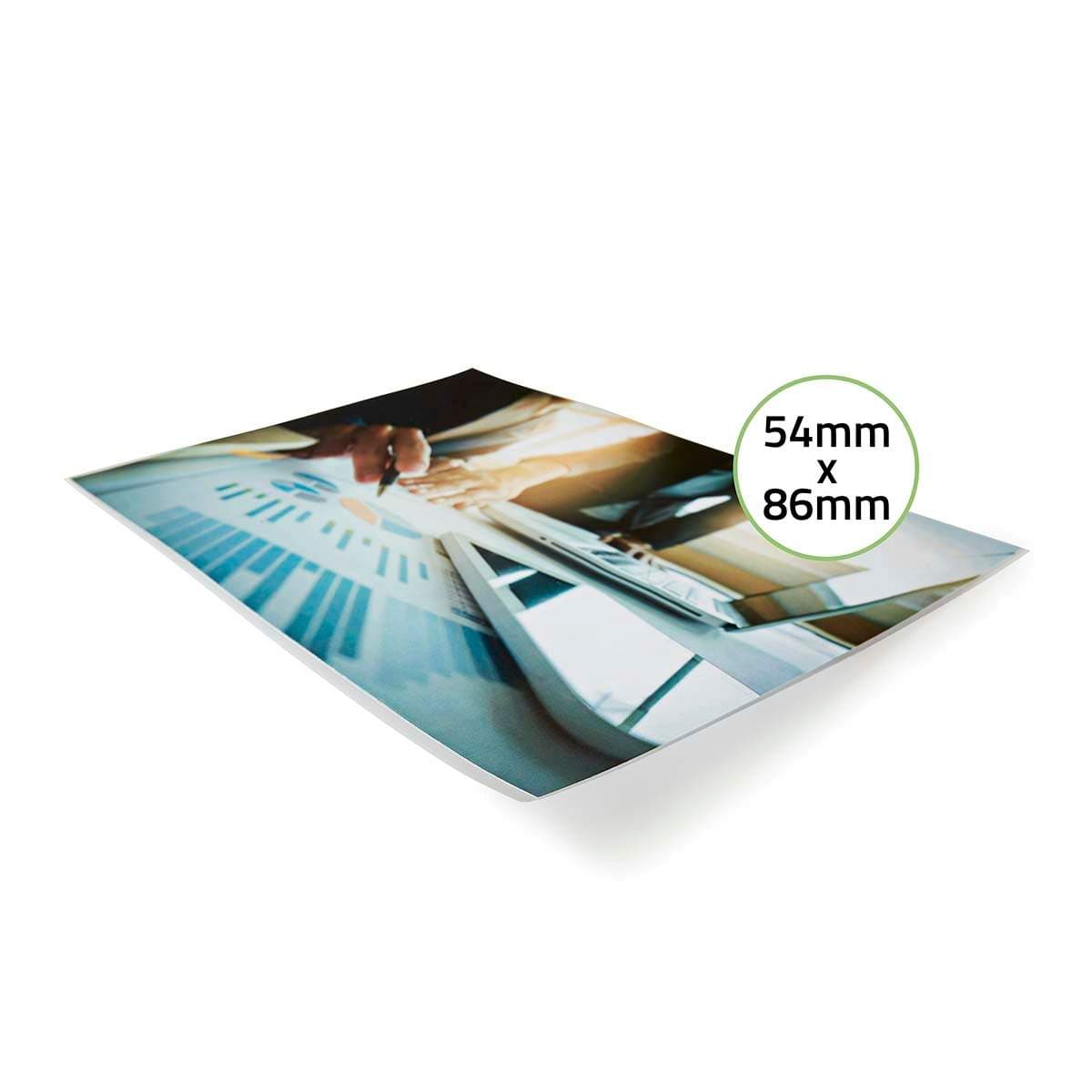 Lamineringsfilm | 54x86mm | Tykkelse: 125 µm | Pakket pr: 100 stk | PET | Gjennomsiktig