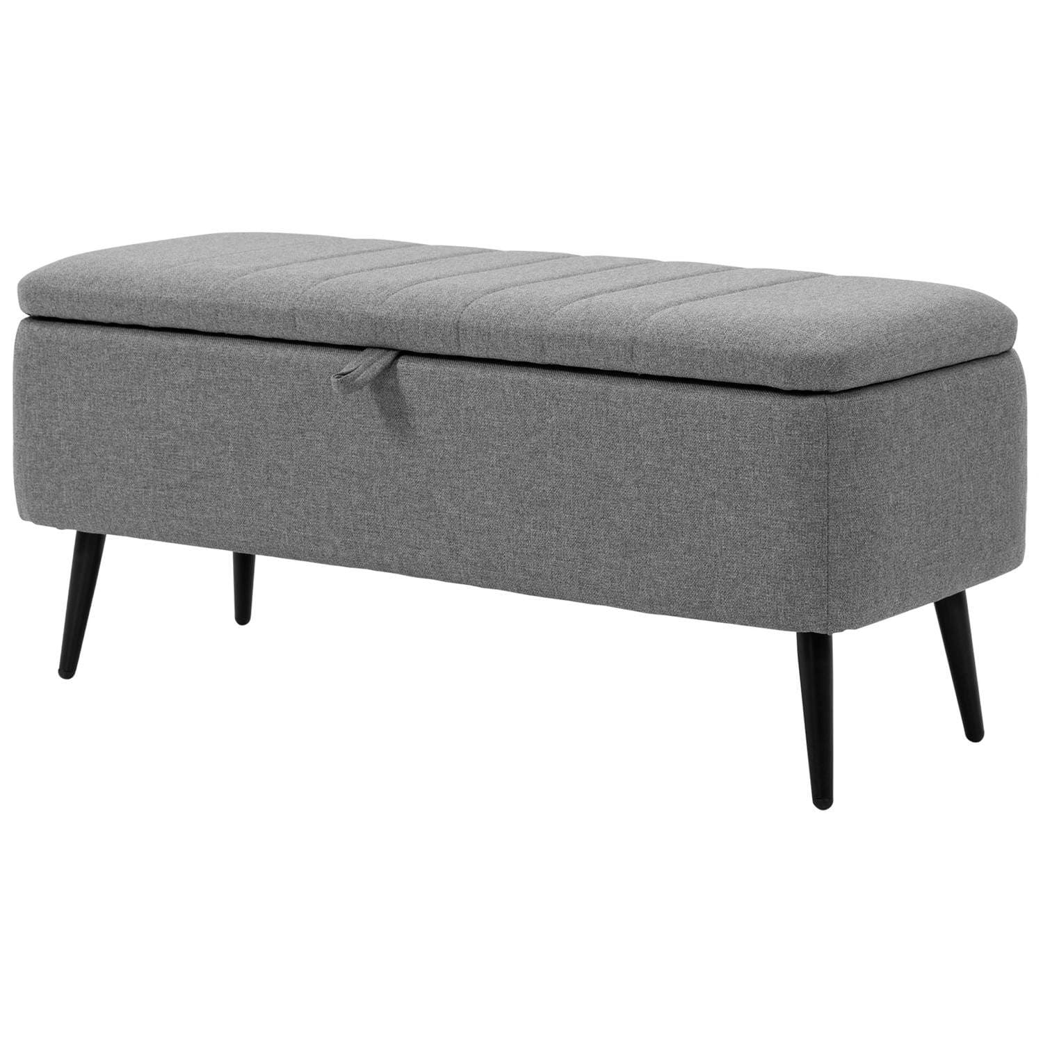 Benk med oppbevaringsplass Polstret benk med linlook, setekiste med stålben 102 x 40 x 44 cm, grå