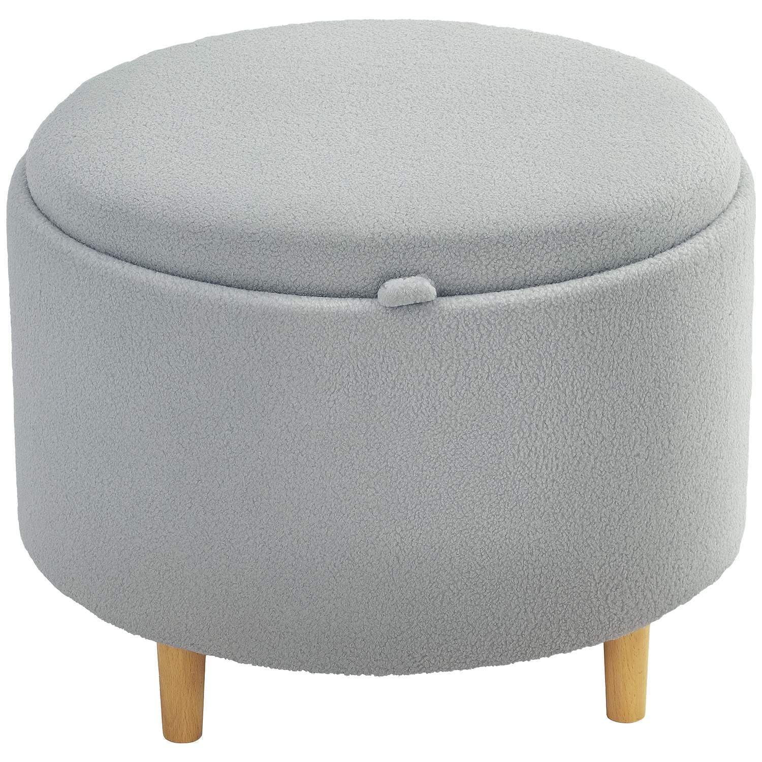 Krakk trukket krakk, teddy fleece, skjult oppbevaringsplass, vendbart lokk, 56 cm x 56 cm x 42 cm, grå