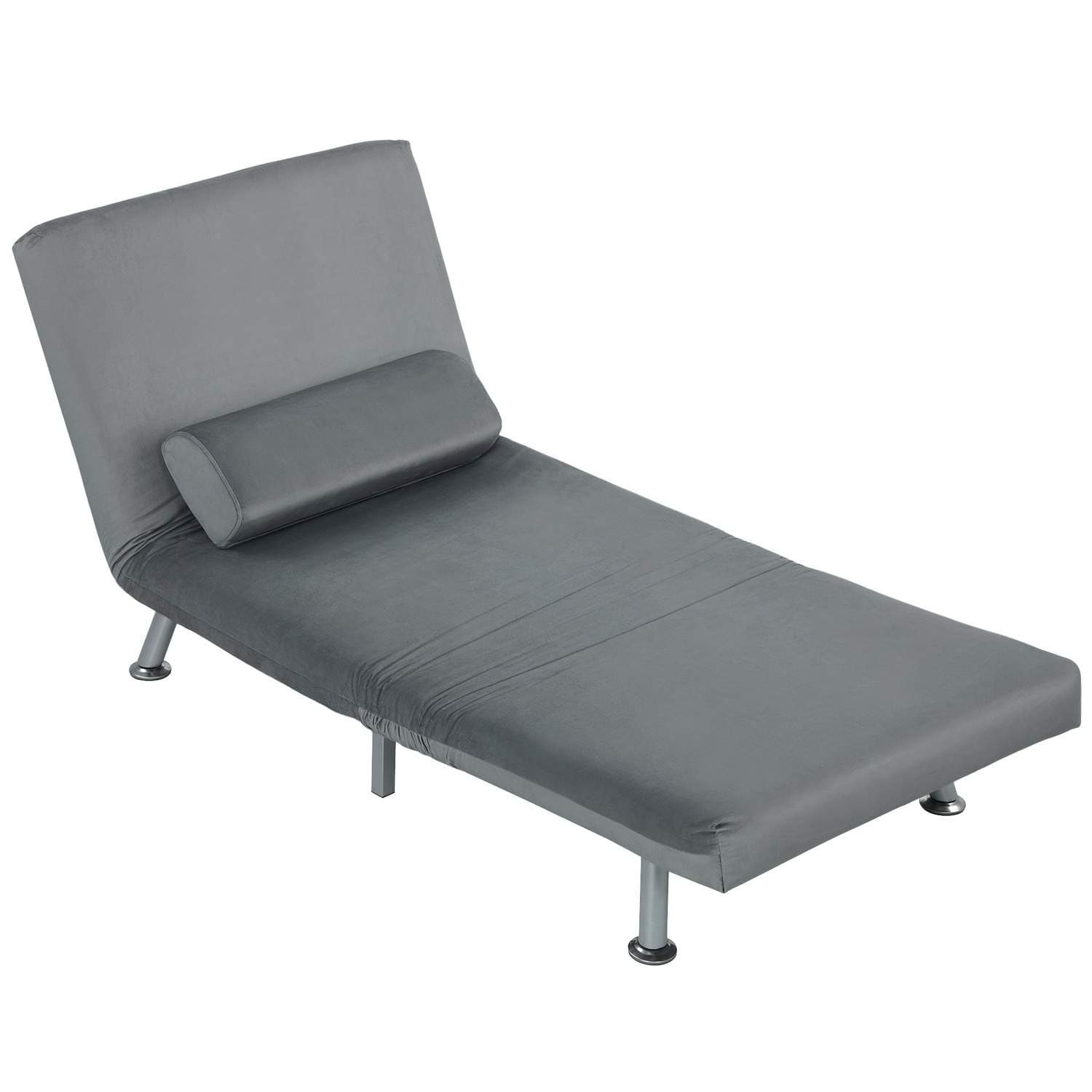 Sammenleggbar lenestol med sengefunksjon, sammenleggbar hvilestol i fløyelslook, justerbar ryggstøtte, 75 x 70 x 75 cm, grå