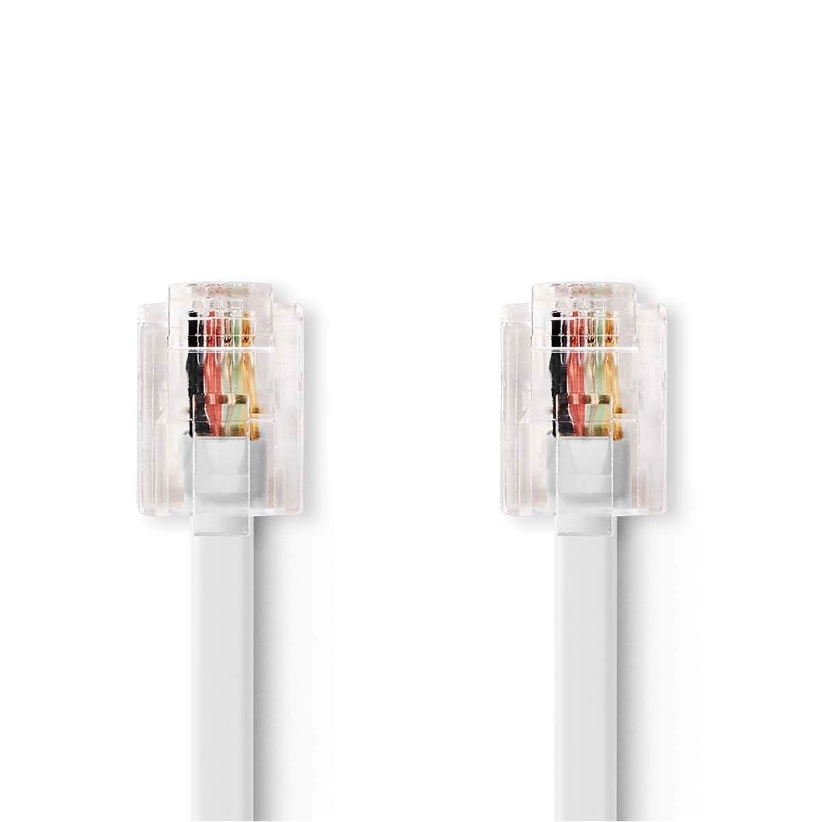 Telecom Cable | RJ11 Han | RJ11 Han | 10.0 m | Kabelutforming: Flatt | Plettering: Gull belagt | Kabeltype: RJ11 | Hvit
