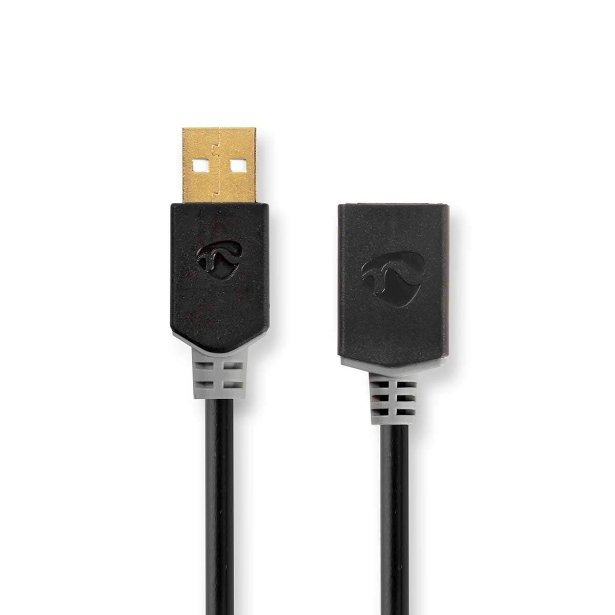 USB-kabel | USB 2.0 | USB-A Han | USB-A Hun | 480 Mbps | Gull belagt | 2.00 m | Rund | PVC | Antrasitt | Boks