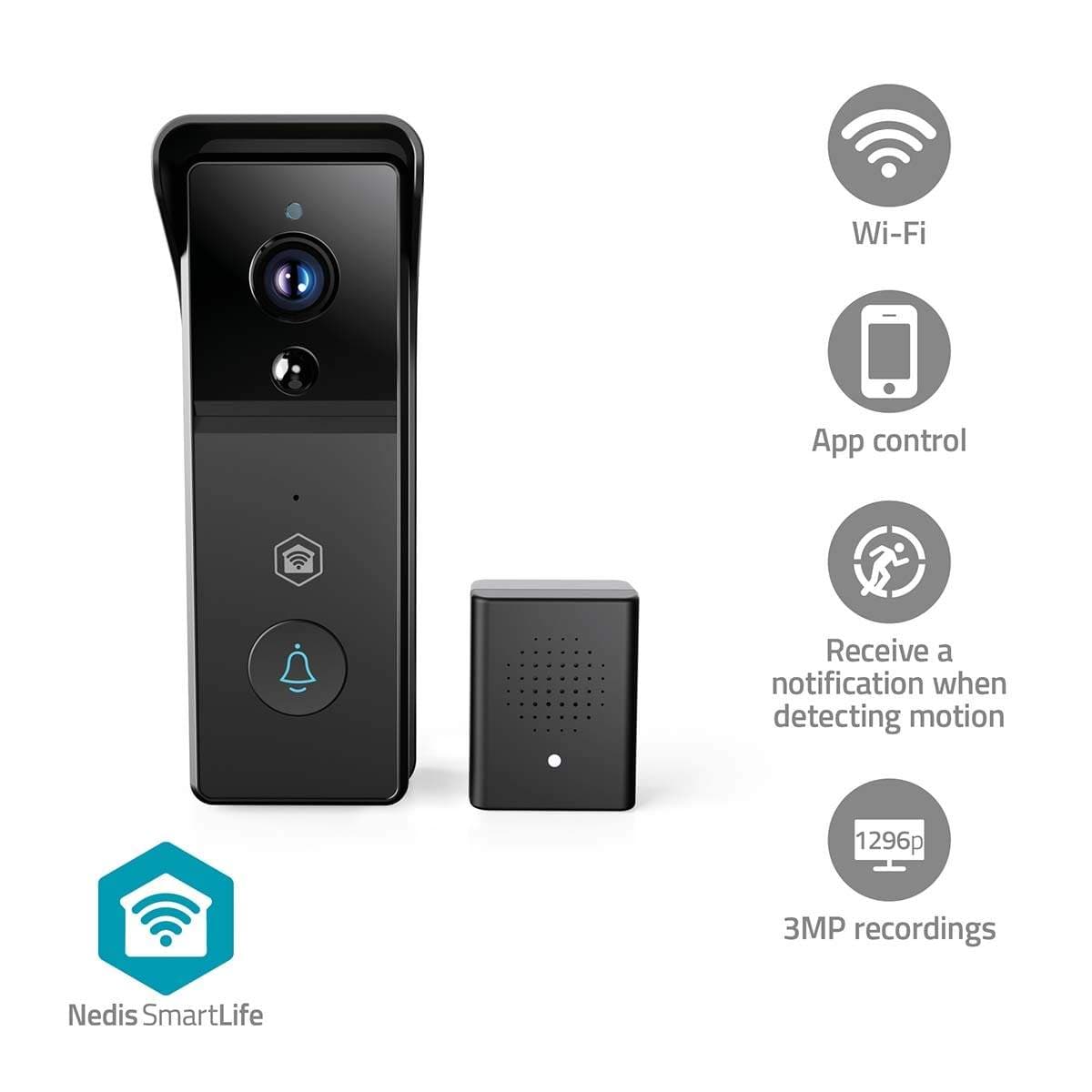 Wi-Fi videoringeklokke, batteridrevet, 3 MP HD, nattsyn