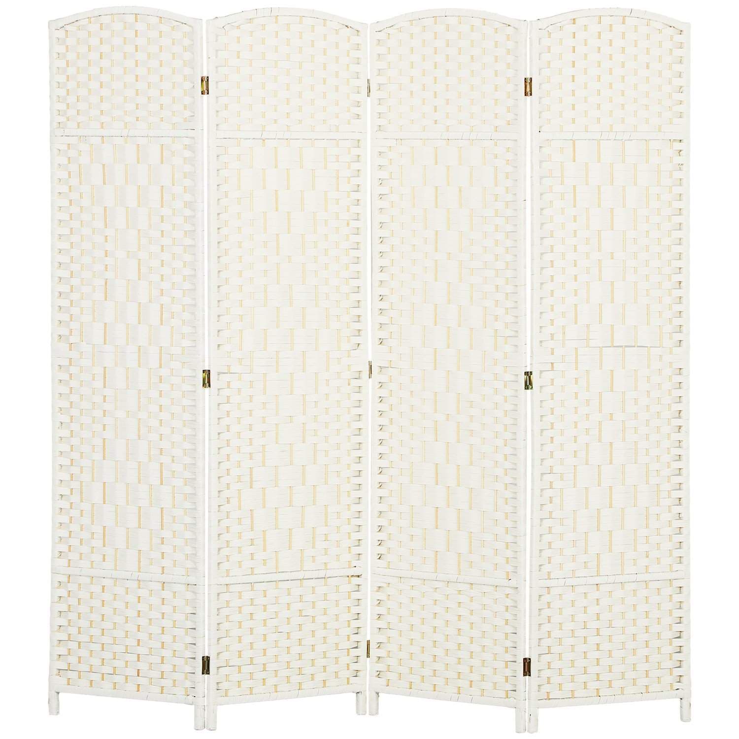 4-panels sammenleggbar romdeler – hvit vevd design, furu