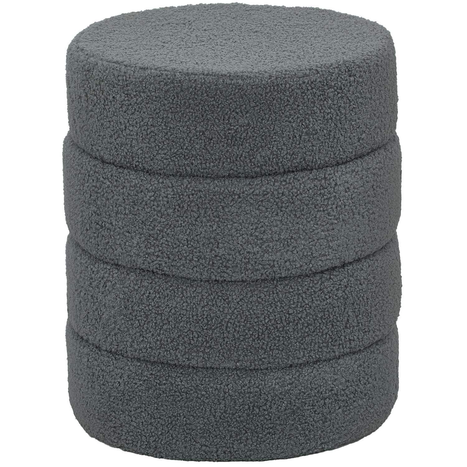 Rund ottomansk krakk, mørkegrå teddyfleece, 120 kg kapasitet