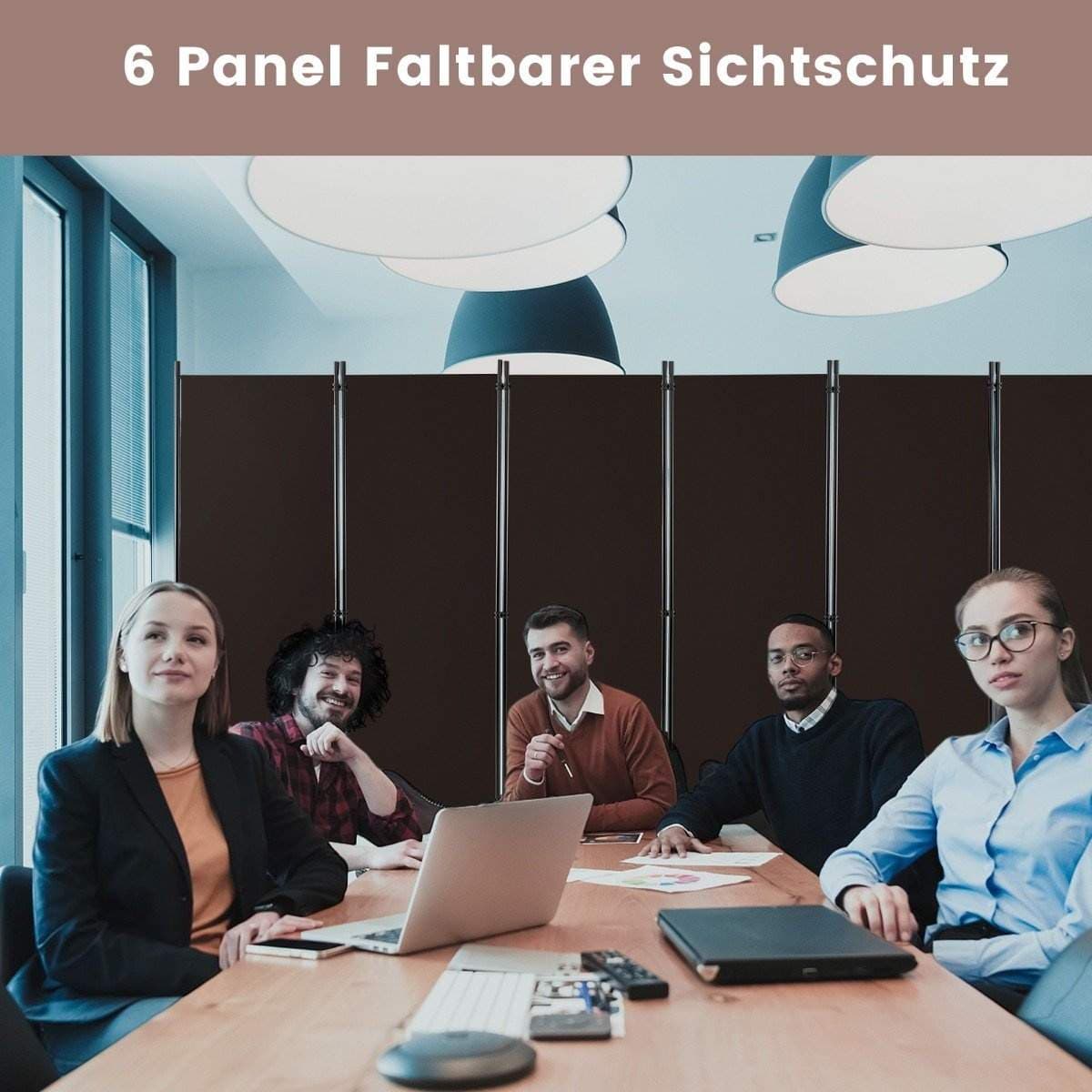6-panels sammenleggbar personvernskjerm med låsbare hjul, 172 cm