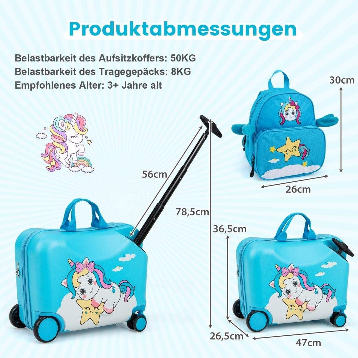 Barnebagasjesett i 2 deler – Koffert og ryggsekk for å sitte på
