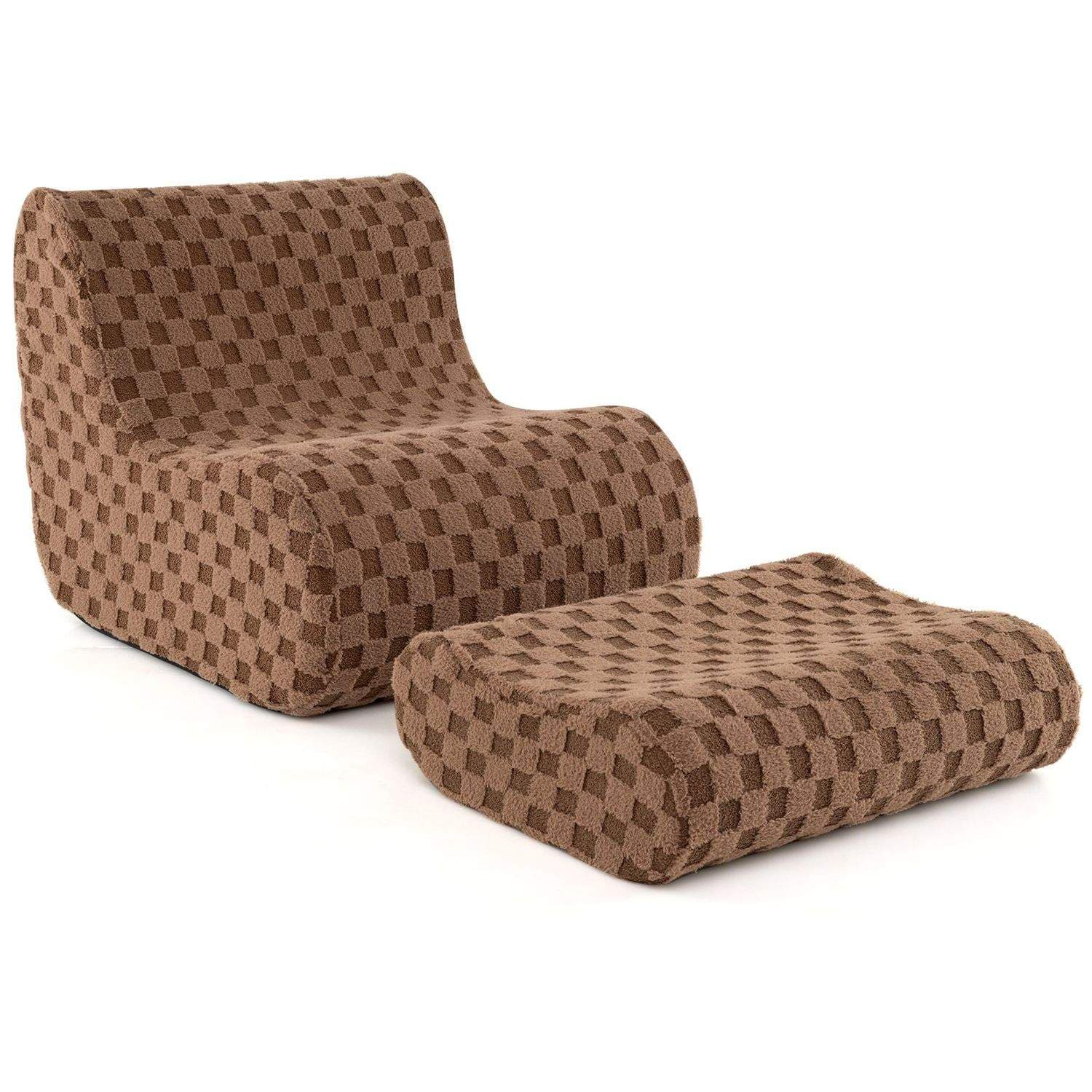 Bean Bag Stol med Ottoman – Ergonomisk, myk Teddy Velvet