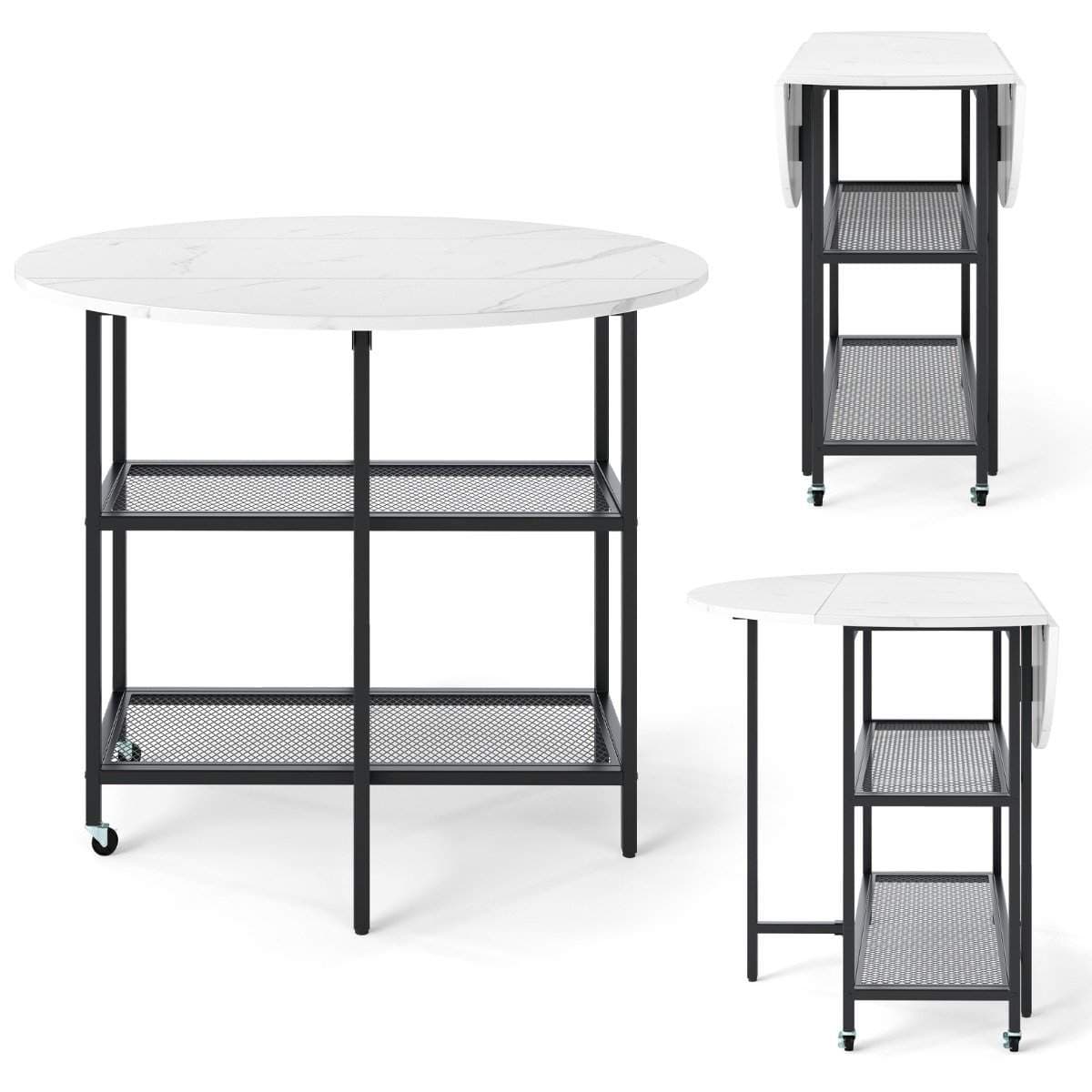 Sammenleggbart spisebord – marmorlook, mobil, seter 2-4