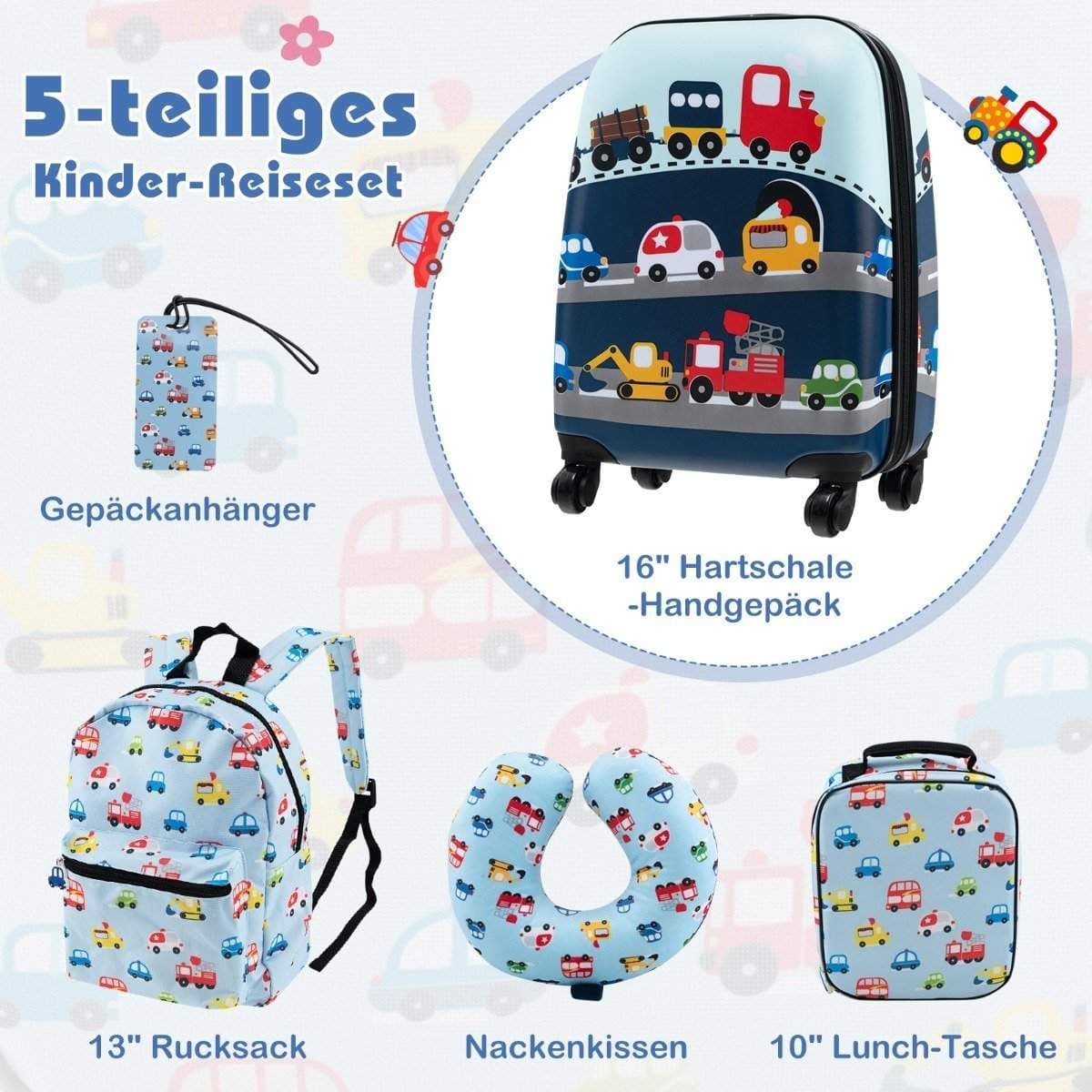 Barnebagasjesett med 5 deler – 16"" koffert, ryggsekk og mer