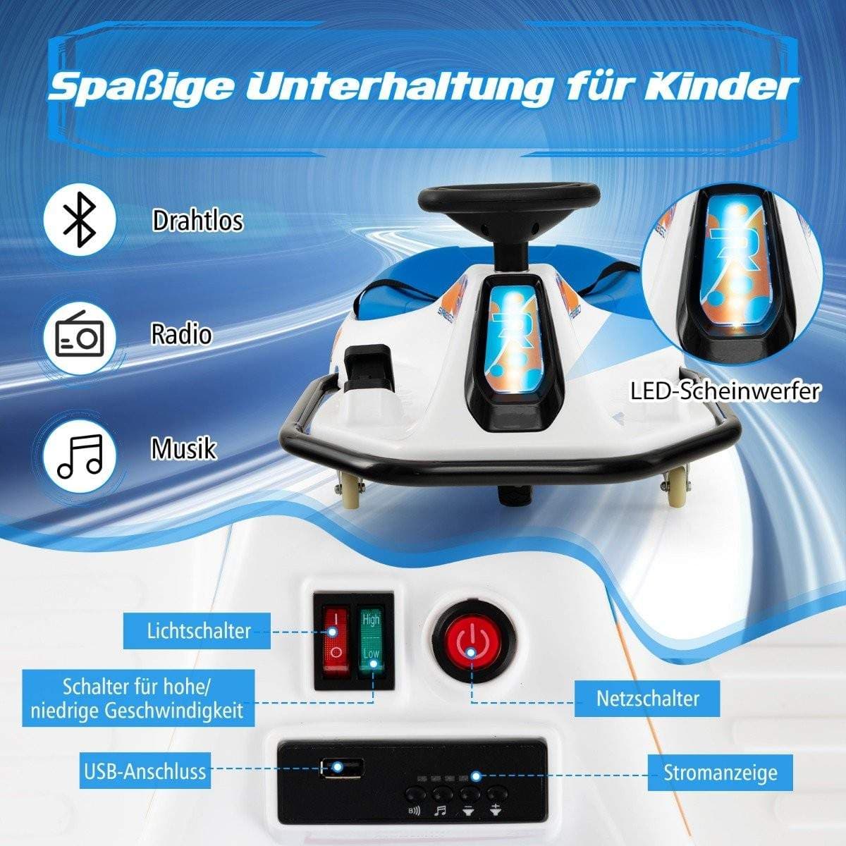 Elektrisk gokart for barn – 24V driftbil med 360° spinn
