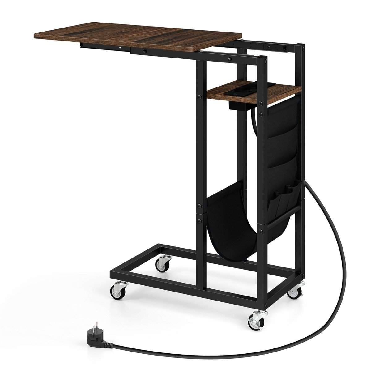 C-formet sidebord med ladestasjon og uttrekkbar topp