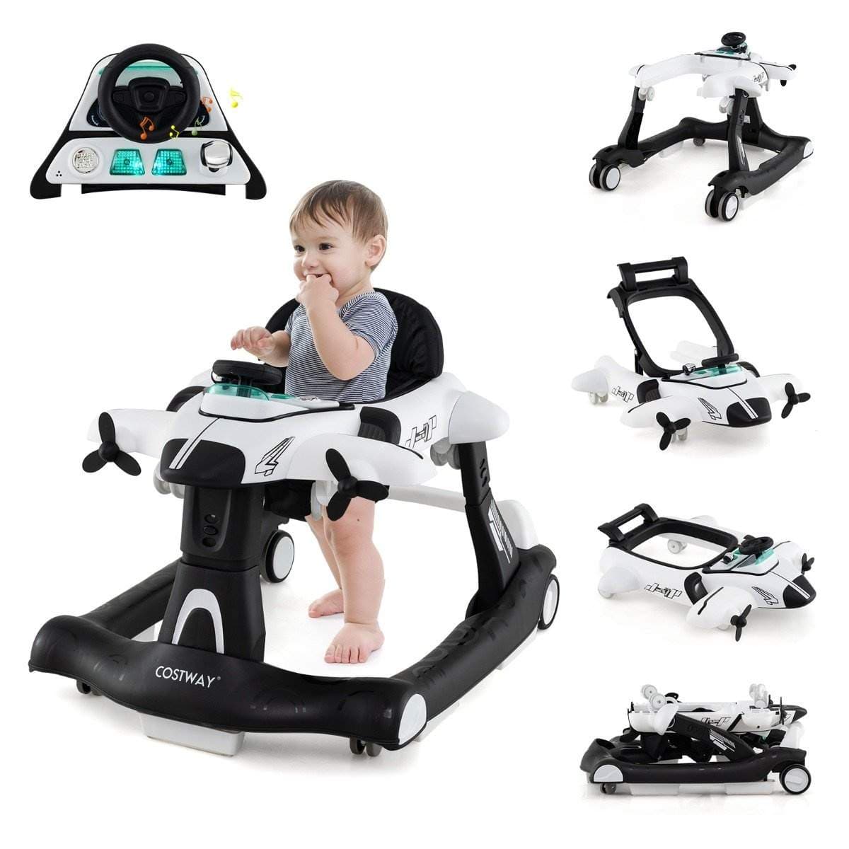 Baby Walker 6-i-1, justerbar høyde og hastighet, sammenleggbar