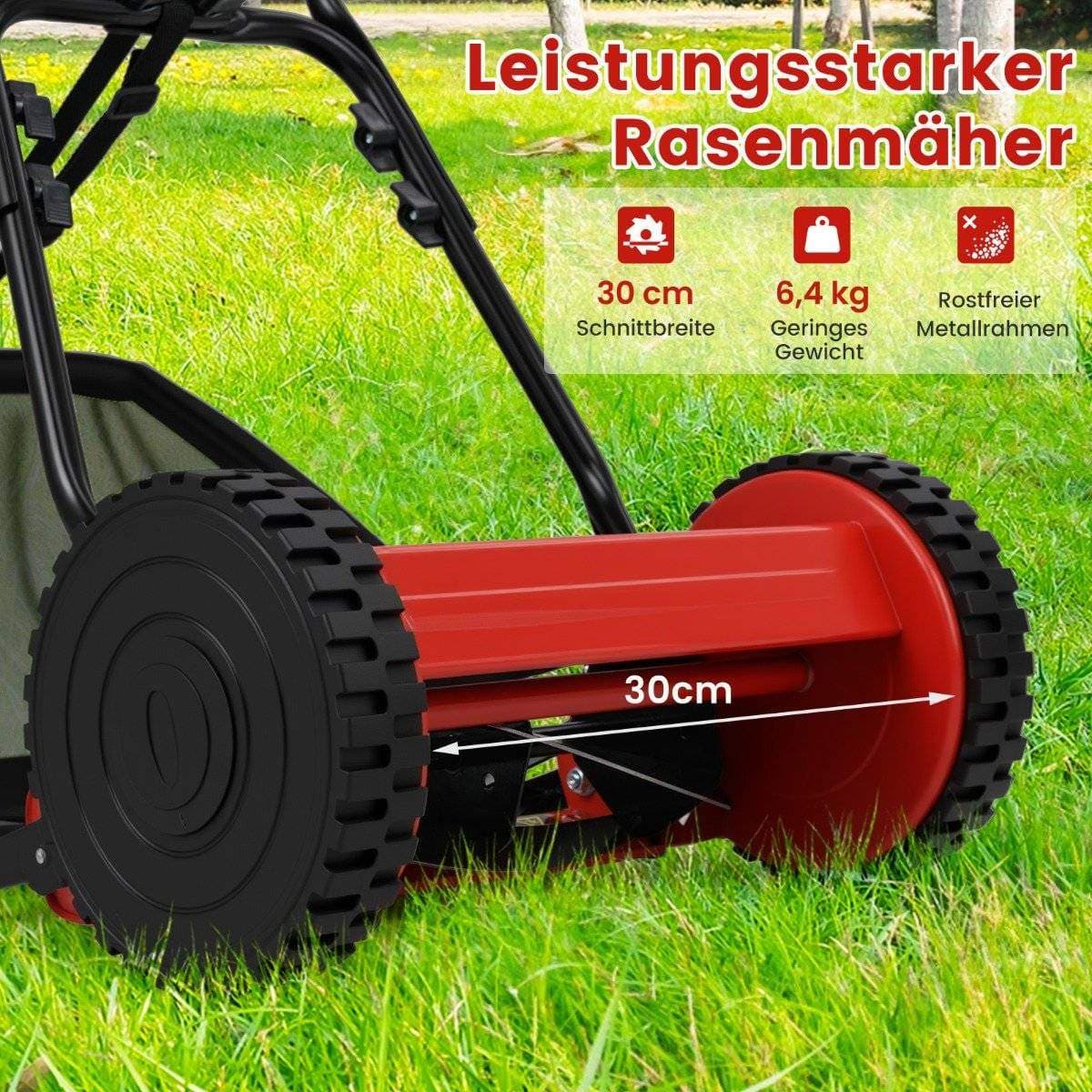 Manuell gressklipper – 30 cm blad, 18,5 L gressoppsamler