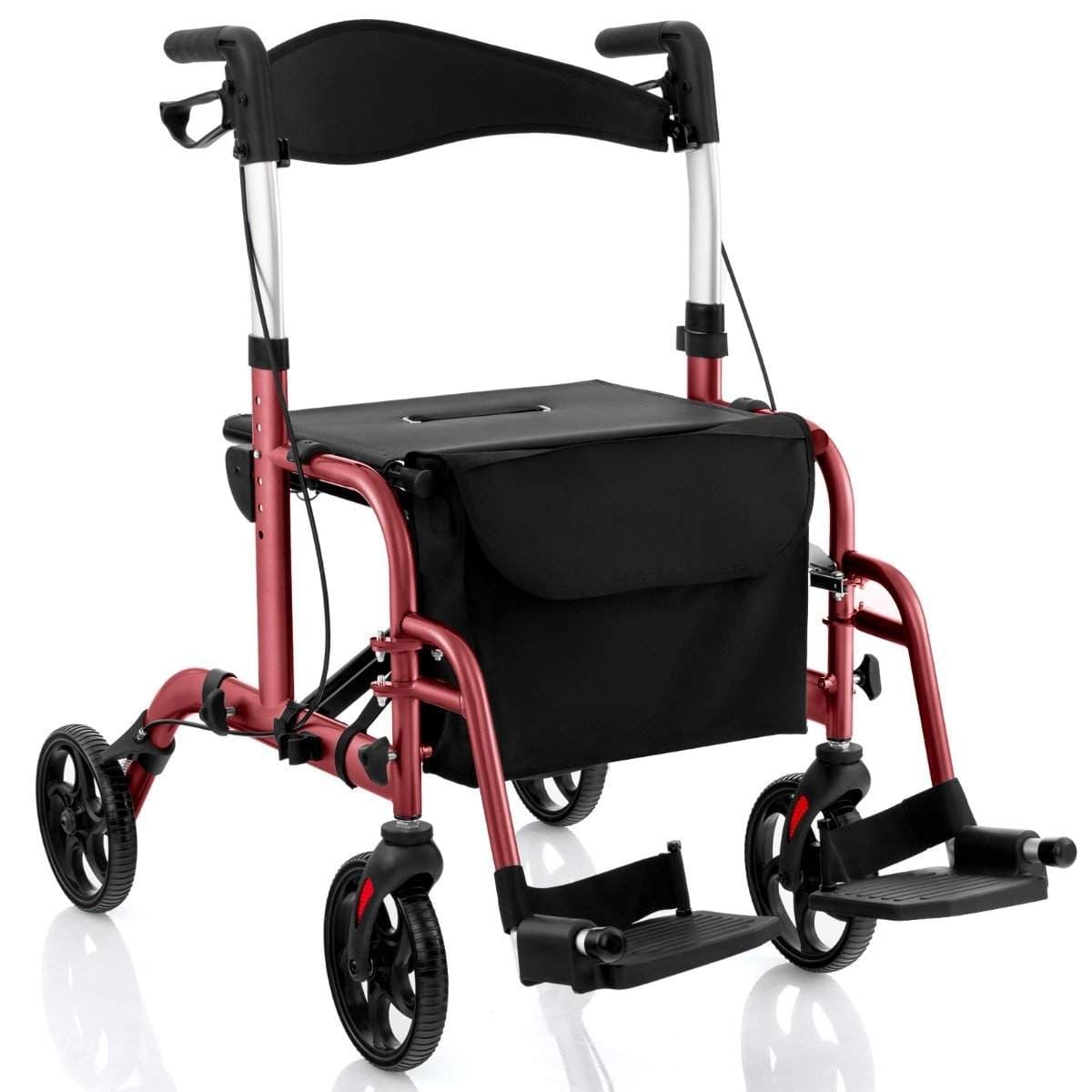 Lett sammenleggbar rollator og rullestol – rød, justerbar høyde