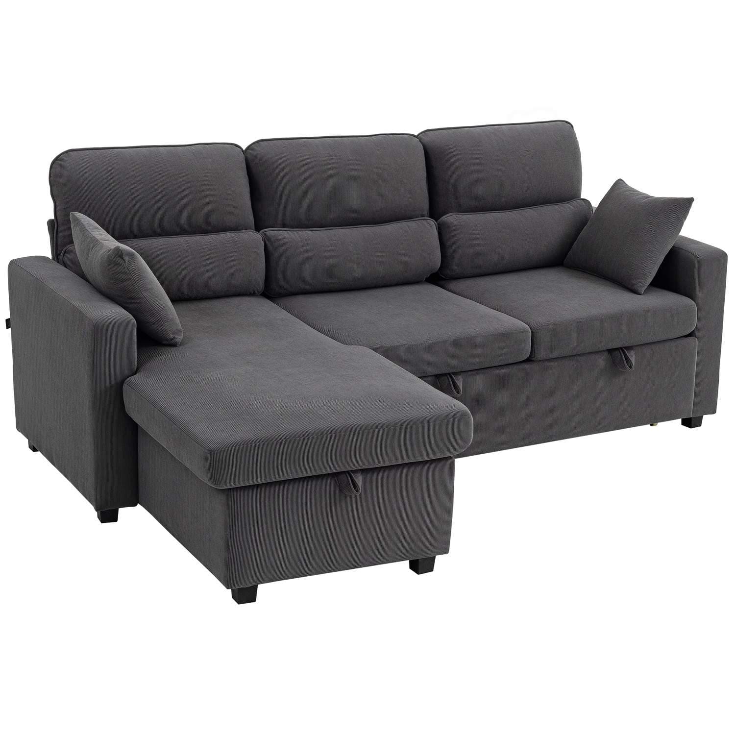 Justerbar L-formet sovesofa med oppbevaring, mørkegrå