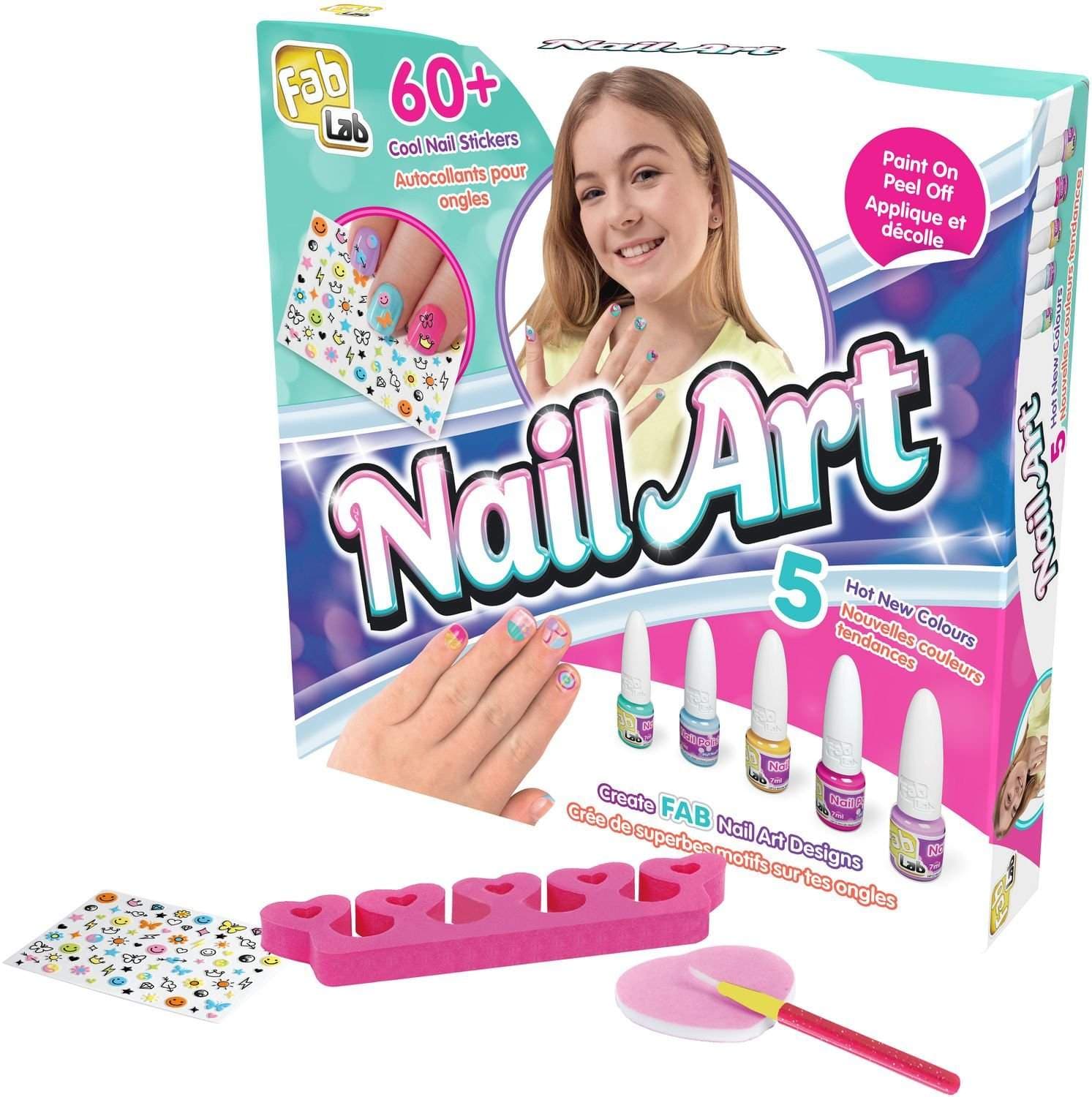 Neglekunstsett, 7 neglelakker og hjertedekorasjoner, fra 8 år