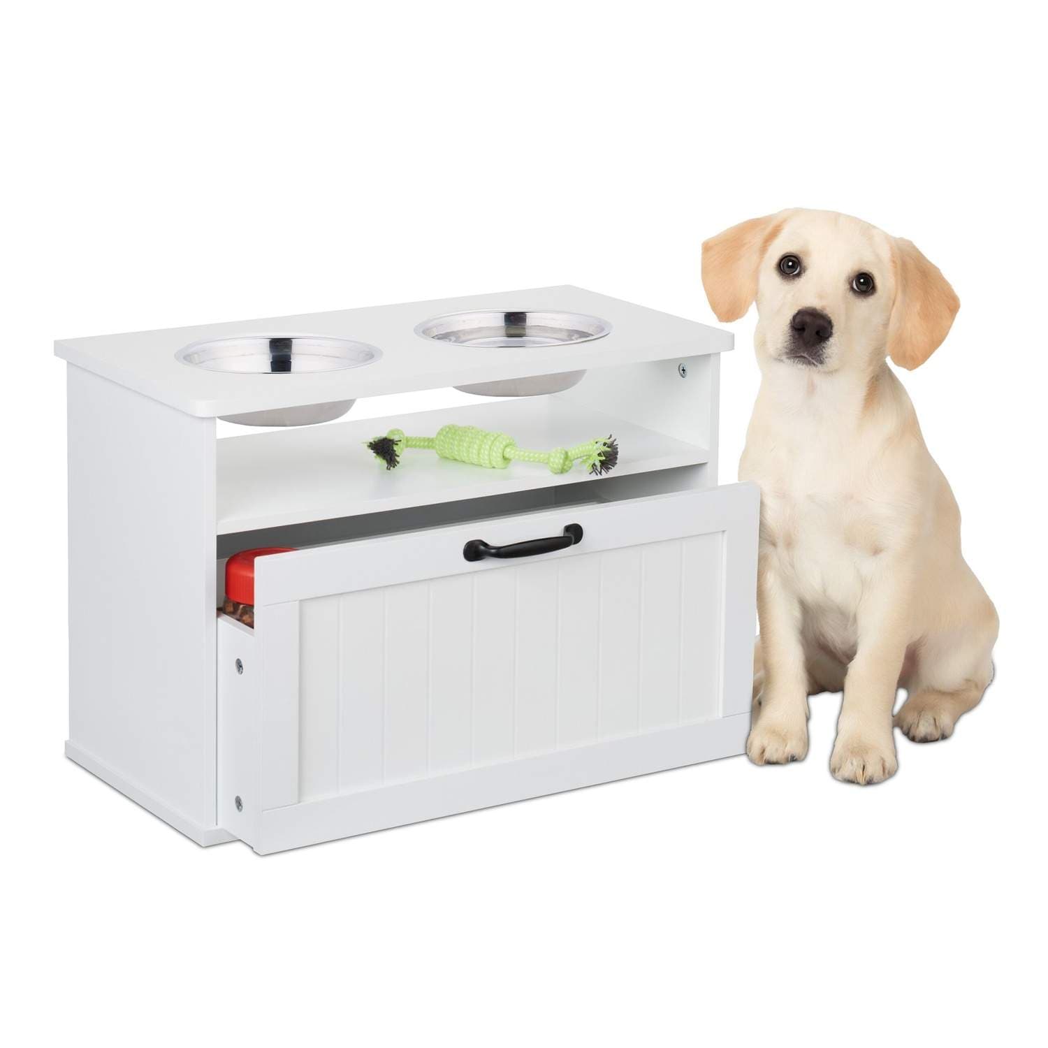 Forhøyet fôringsstasjon for hund – hvit, stor, ergonomisk design