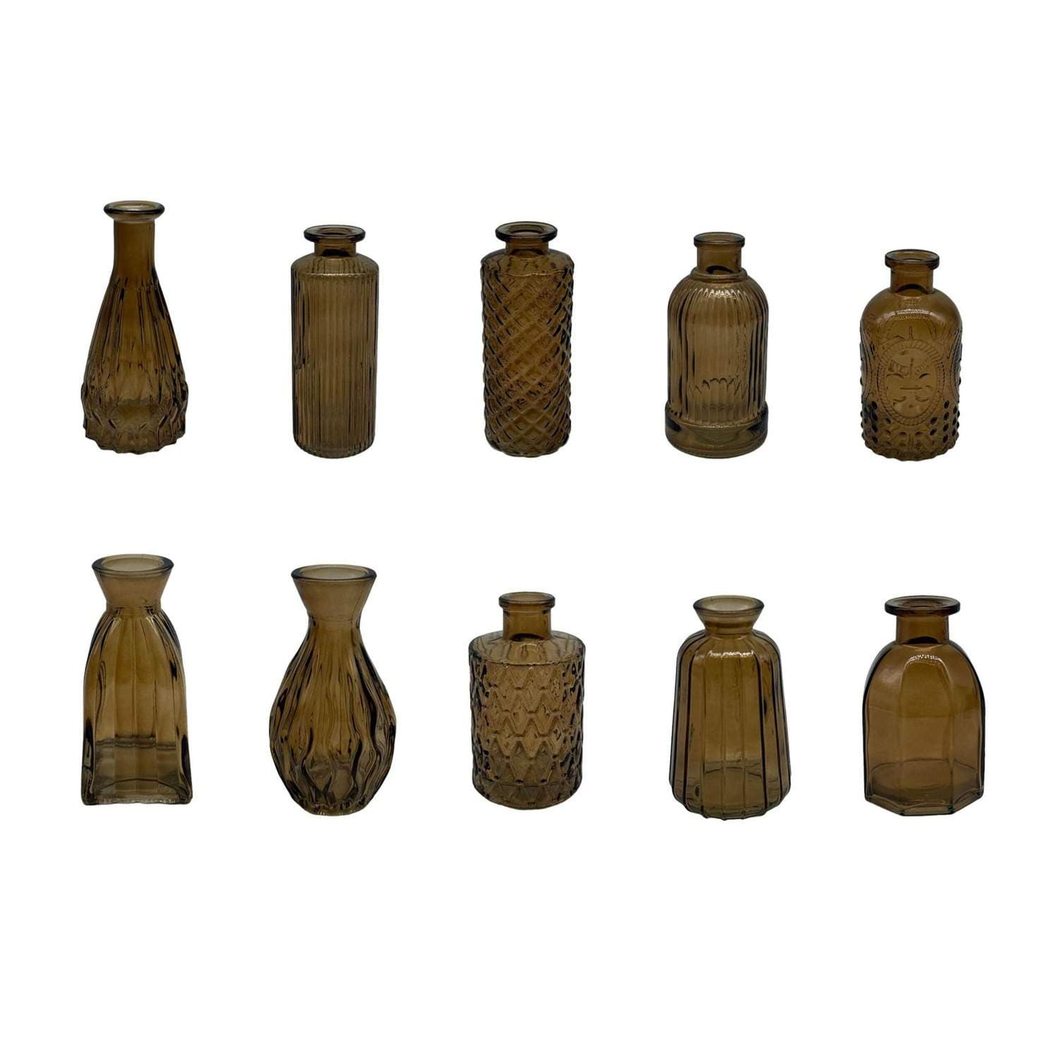 Dekorative minivaser i glass, sett med 10 – Teksturert vintagestil