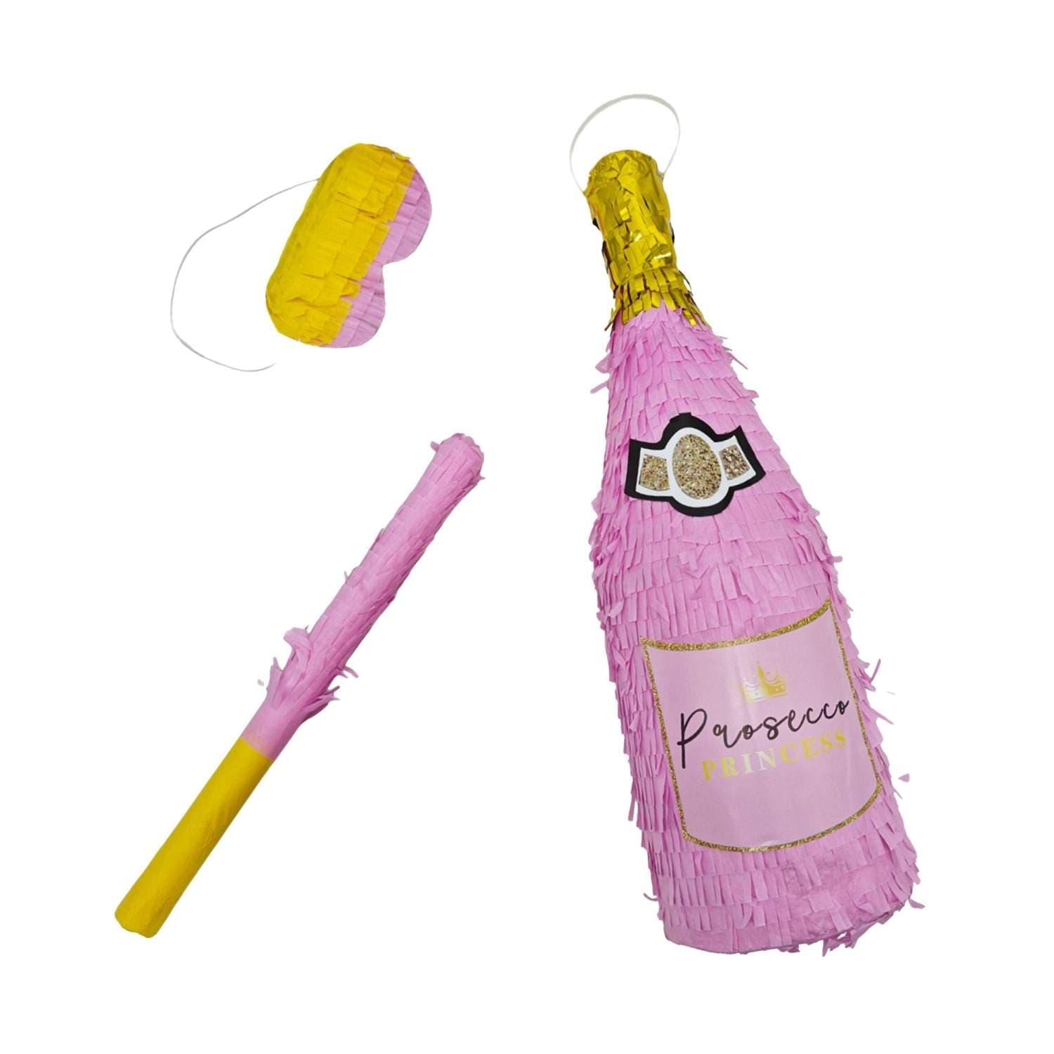 Champagneflaske-piñatasett – Pinne og maske inkludert