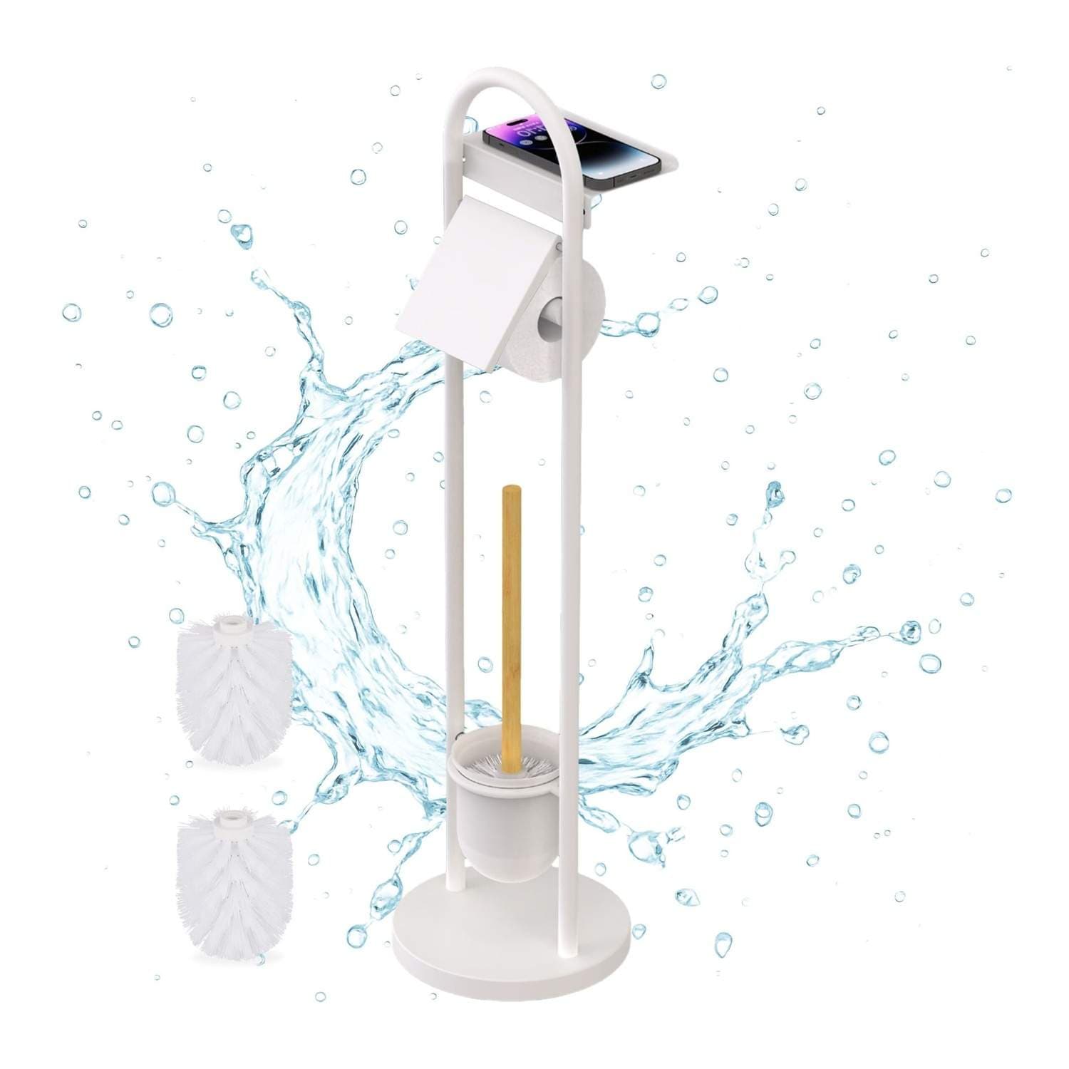 Toalettpapirholder med hylle – Metall- og bambusdesign