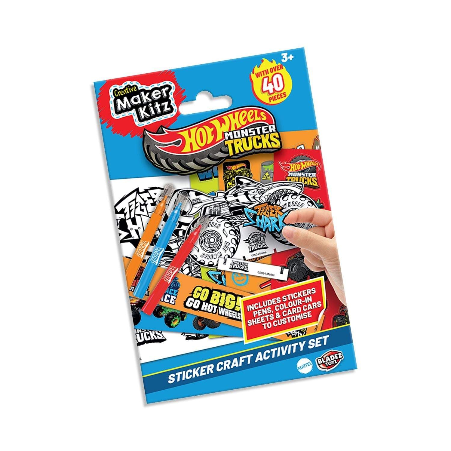 Hot Wheels Monster Trucks klistremerke aktivitetssett for barn