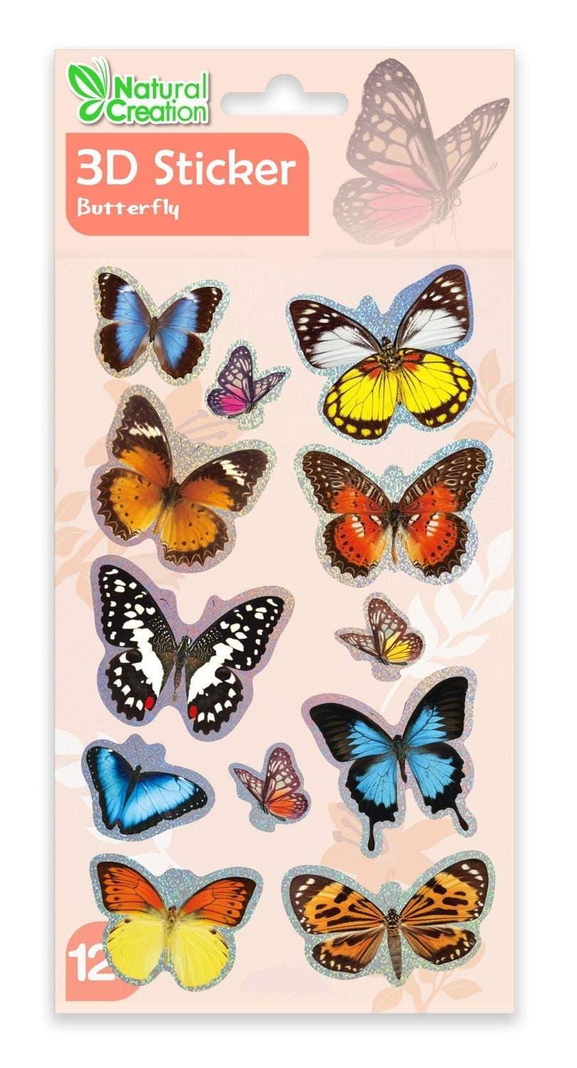3D Butterfly Stickers, Natural Creation, sett med 10 stk
