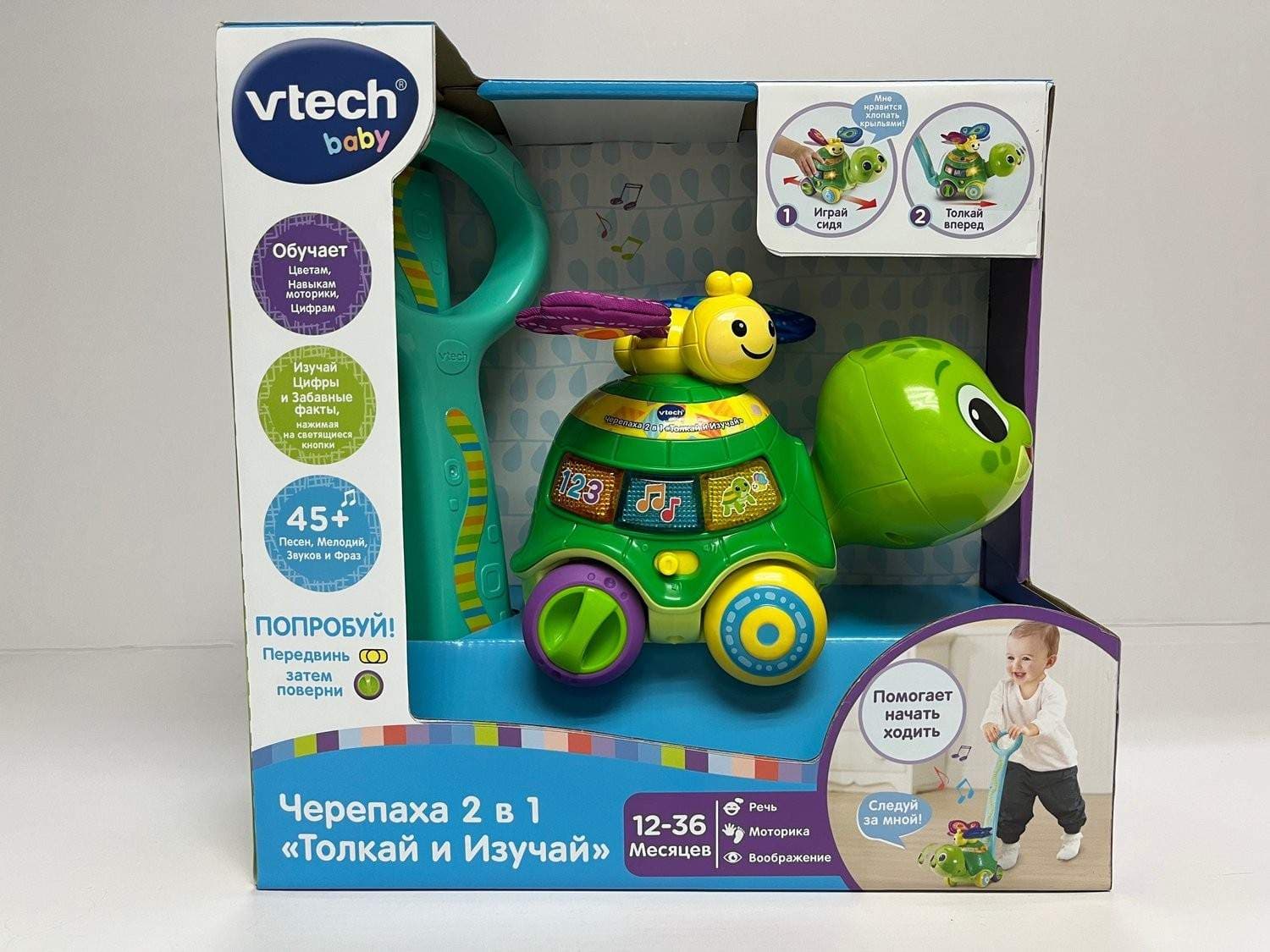 Interaktiv 2-i-1 Push & Discover Turtle Toy for barn