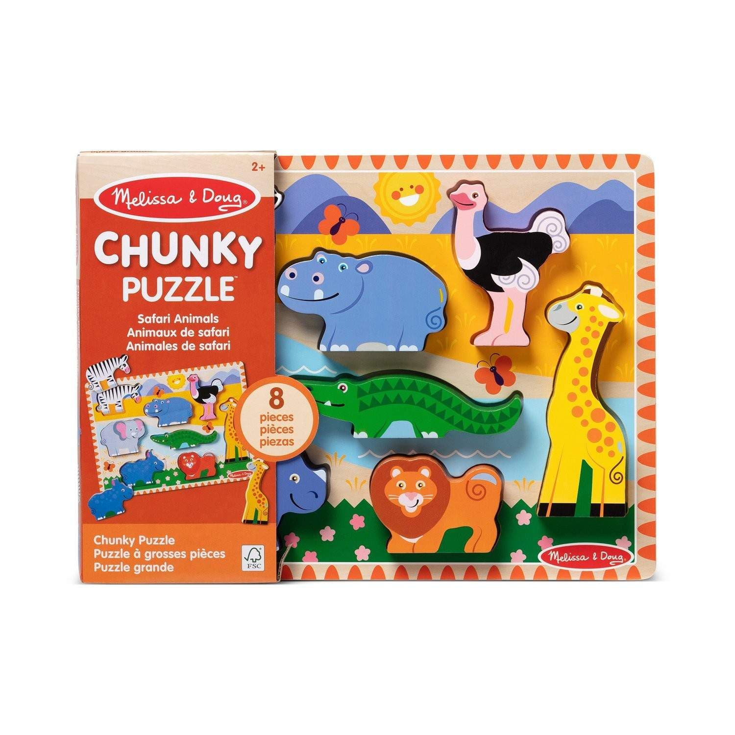 Safari Chunky puslespill for småbarn, pedagogisk lek, 8 deler