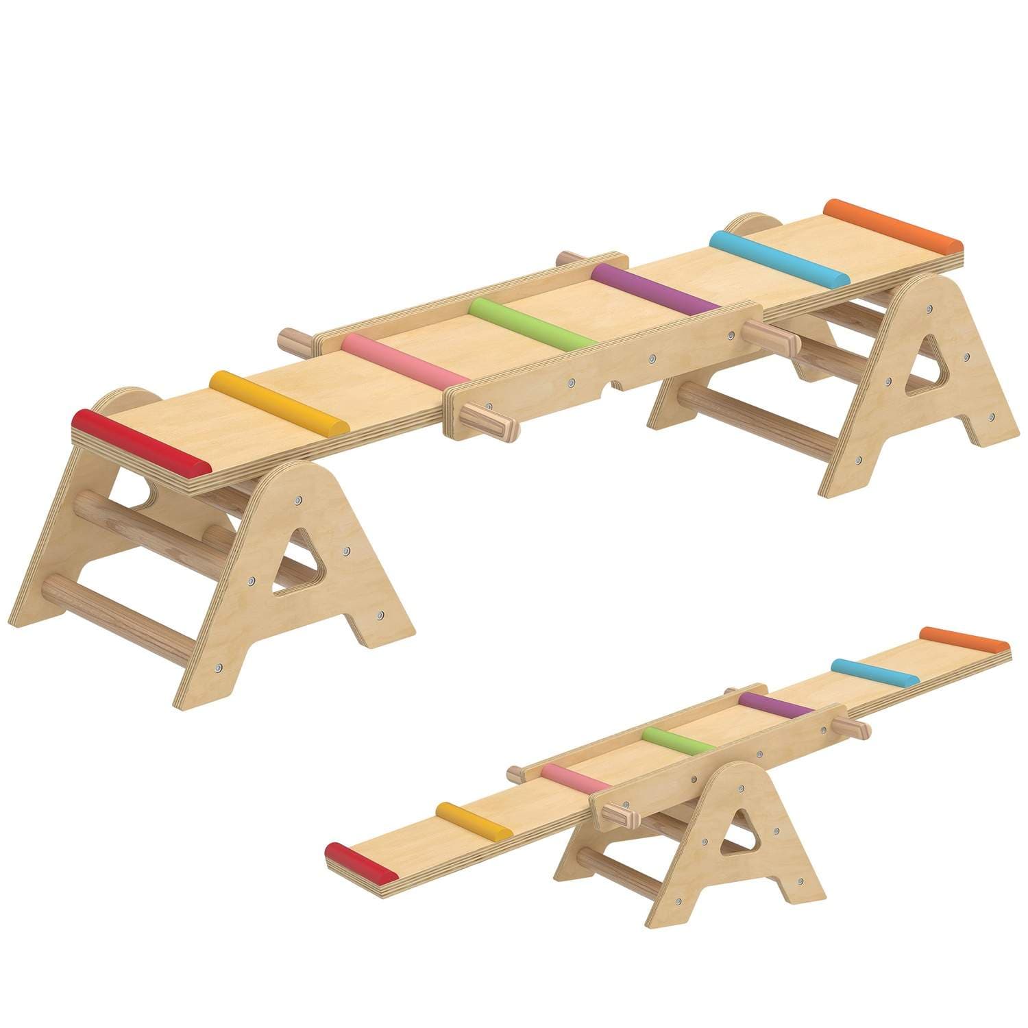 Tre 2-i-1 balansebrett og vippebrett for barn – 133 x 38 cm