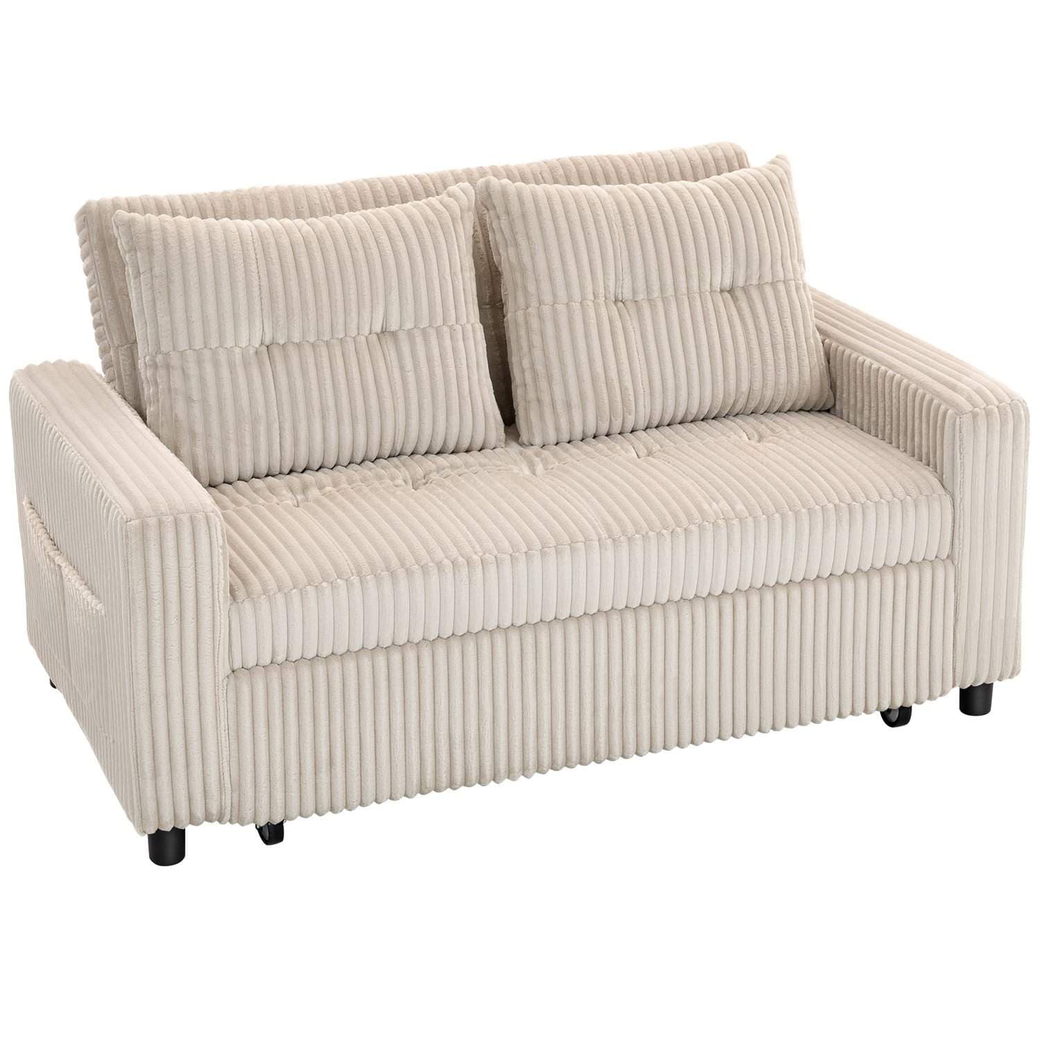 Konvertibel 2-seters sovesofa, kordfløyelsstoff, kremhvit
