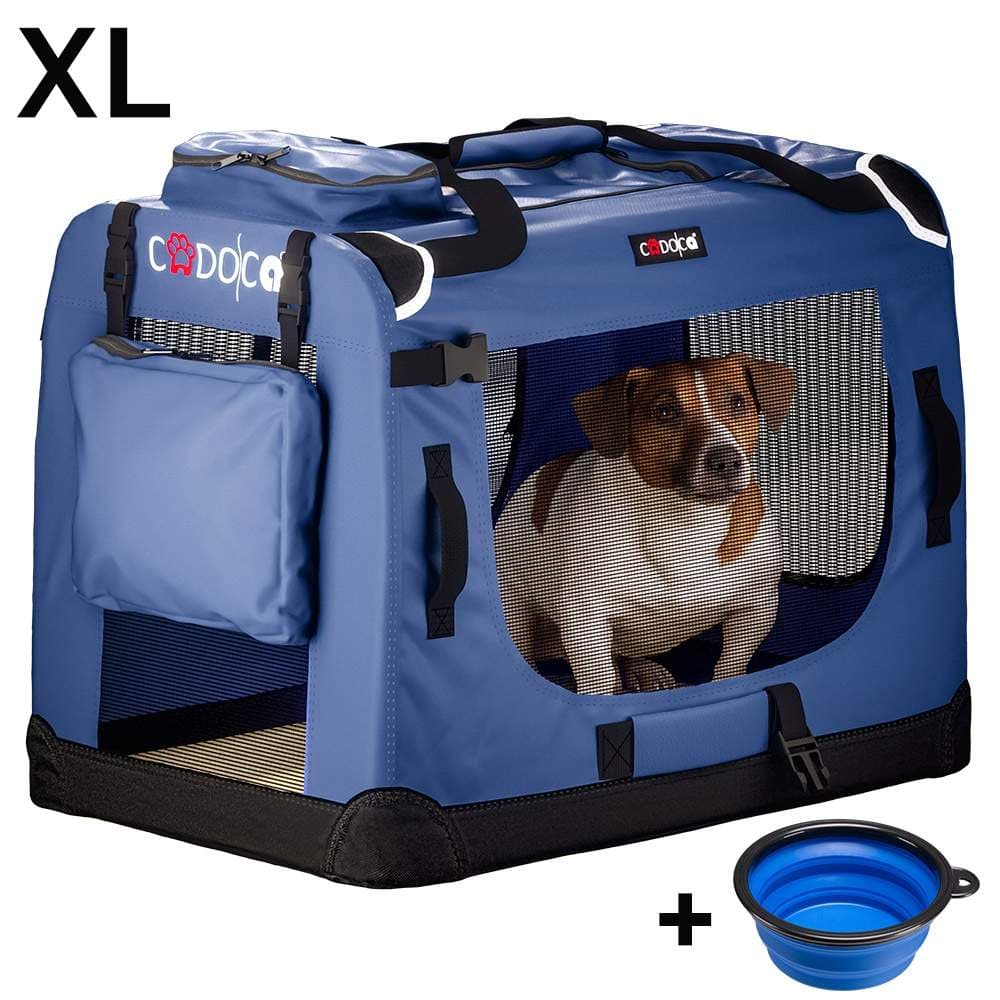 Hundetransportør XL, sammenleggbar, marineblå, netting på sidene