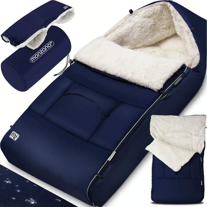Babyfotpose, marineblå, vannavstøtende, varm og koselig