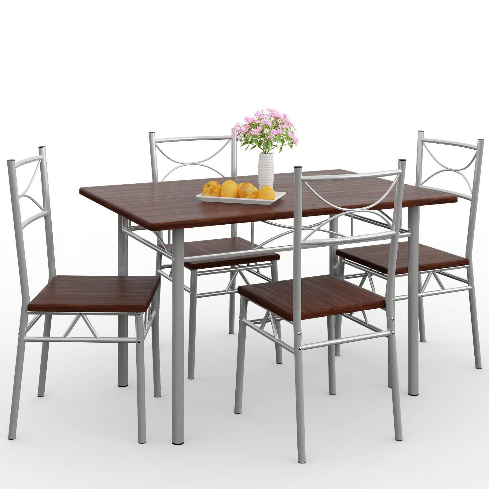 Spisesett, 5 deler, kastanjefarget finish, metall og MDF