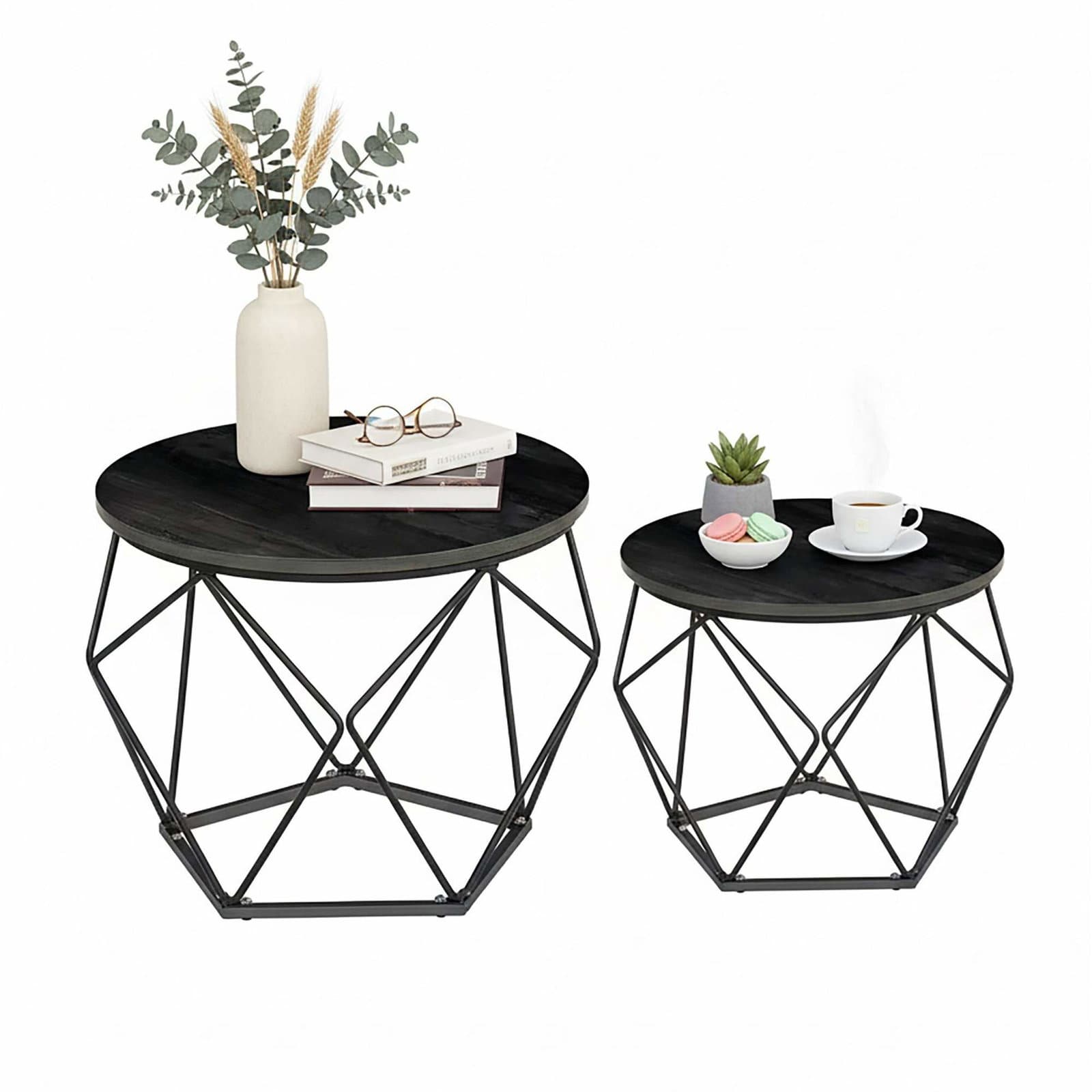 Sett med sidebord i rotting – avtakbare brettplater, 2 deler