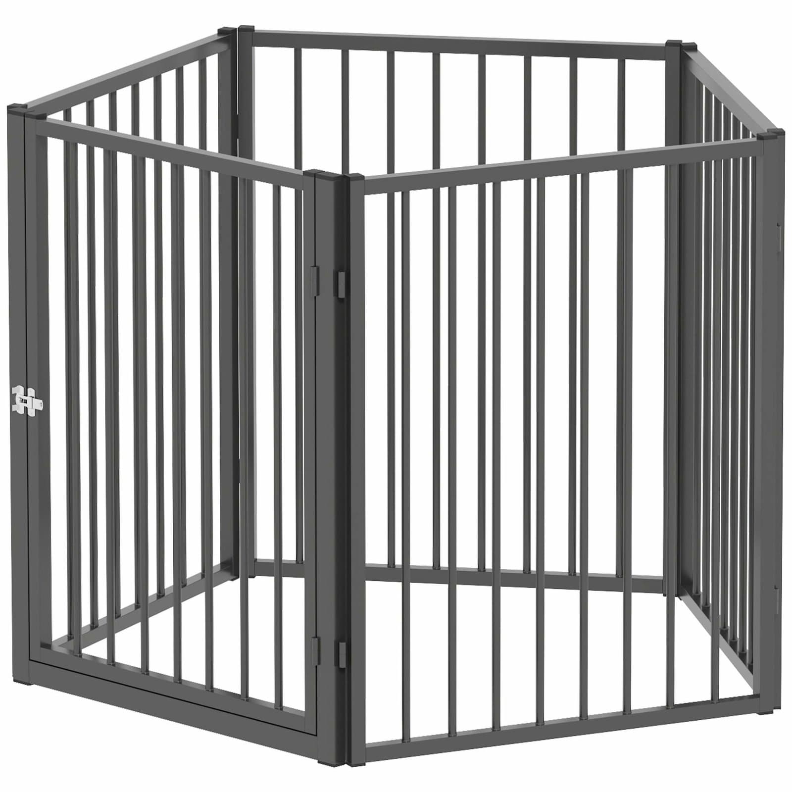 Bærbar lekegrind for kjæledyr – 5 paneler, stål, svart