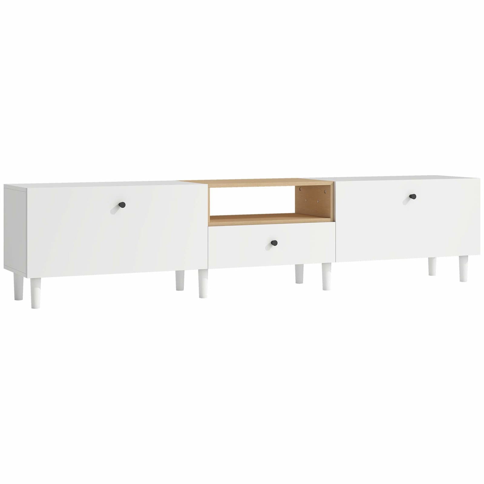 TV-stativ for 90-tommers TV-er, 200 cm, hvit, oppbevaringshyller