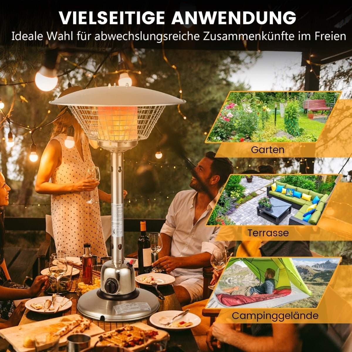 Terrassebordvarmer – 4000 W, overopphetingsbeskyttelse, sølvfarget