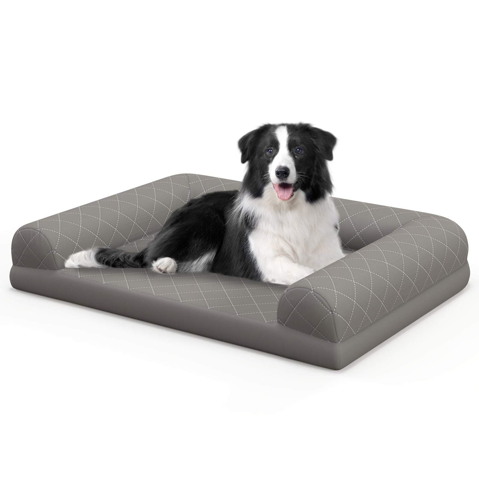 Ortopedisk hundeseng for mellomstore hunder, eggburskum, grå