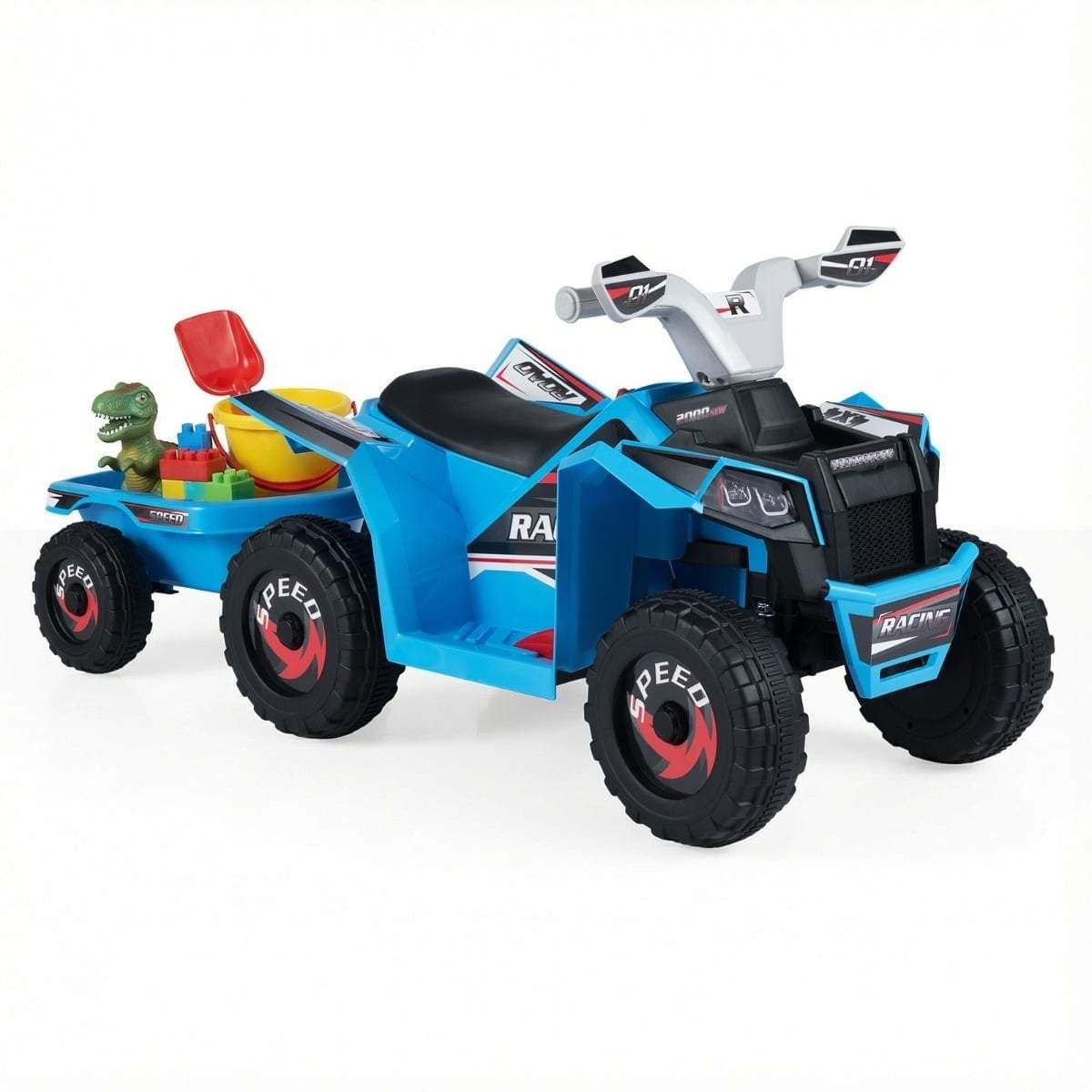 Elektrisk ATV for barn med tilhenger – Blå, trygg og morsom