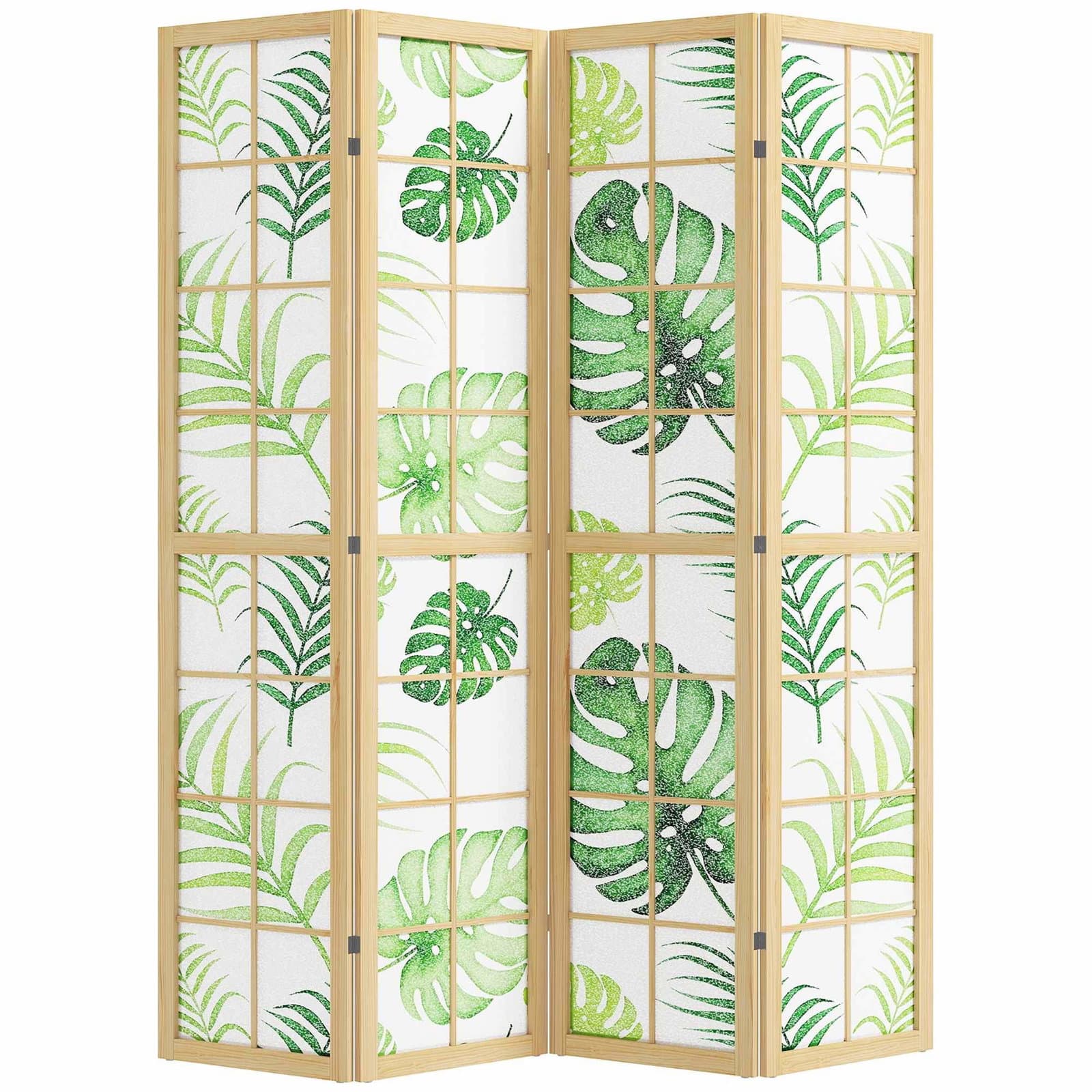 4-panels sammenleggbar romdeler, bohemsk tropisk design