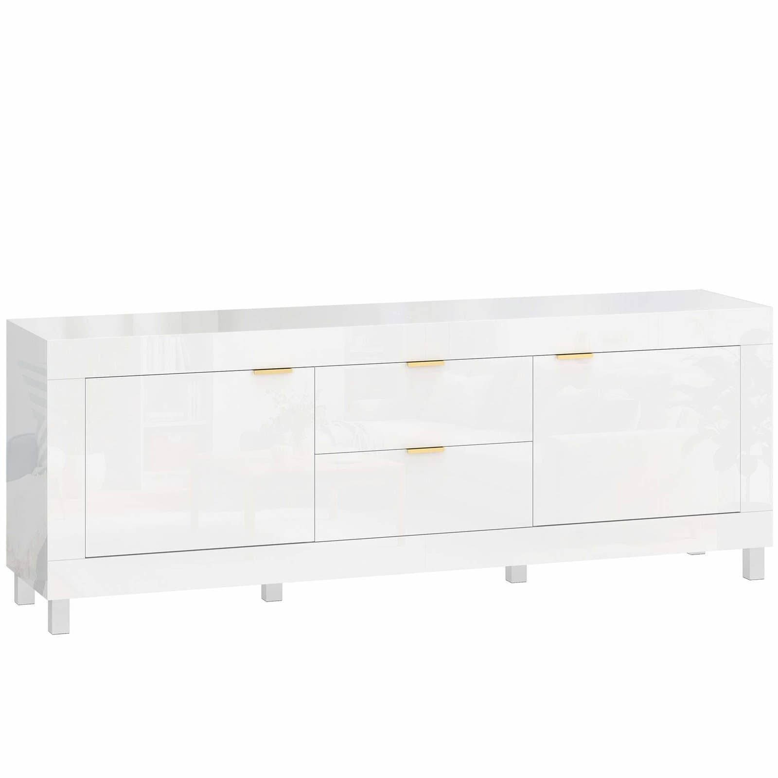 TV-stativ for 75" TV-er – blank hvit, 2 skap og skuffer