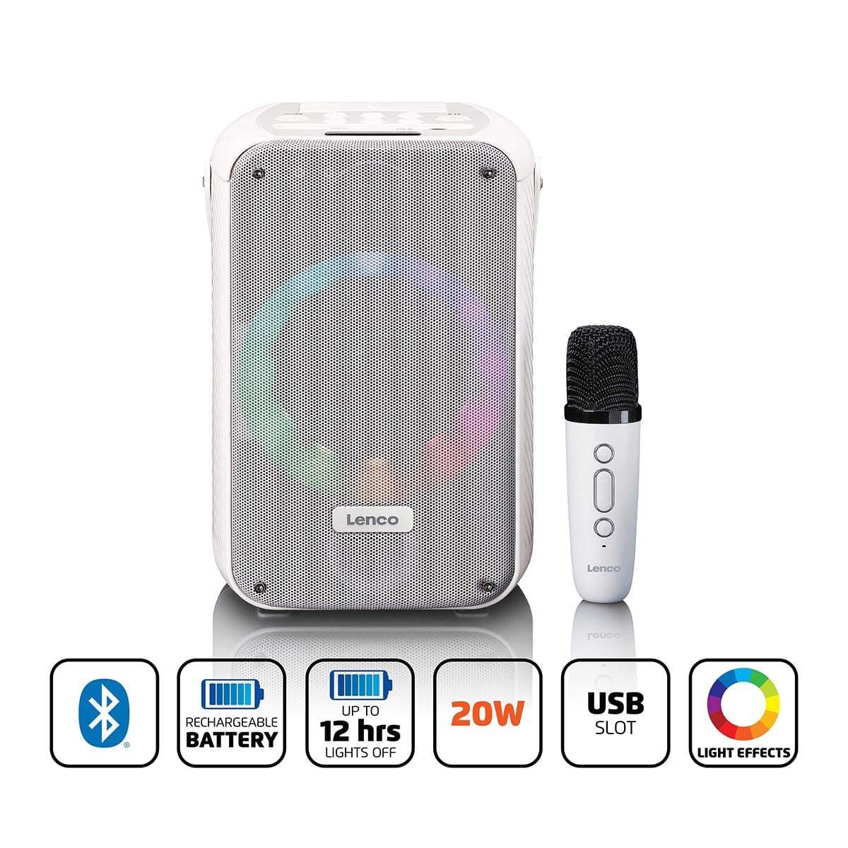 Karaokesystem med Bluetooth, LED-lys, oppladbart batteri
